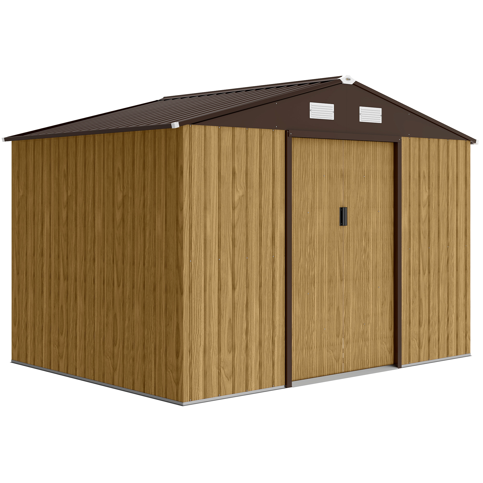 Outsunny Casetta da Giardino 4.9m² in Acciaio con Doppia Porta Scorrevole e Tetto Inclinato, Marrone Chiaro Aosom Italy