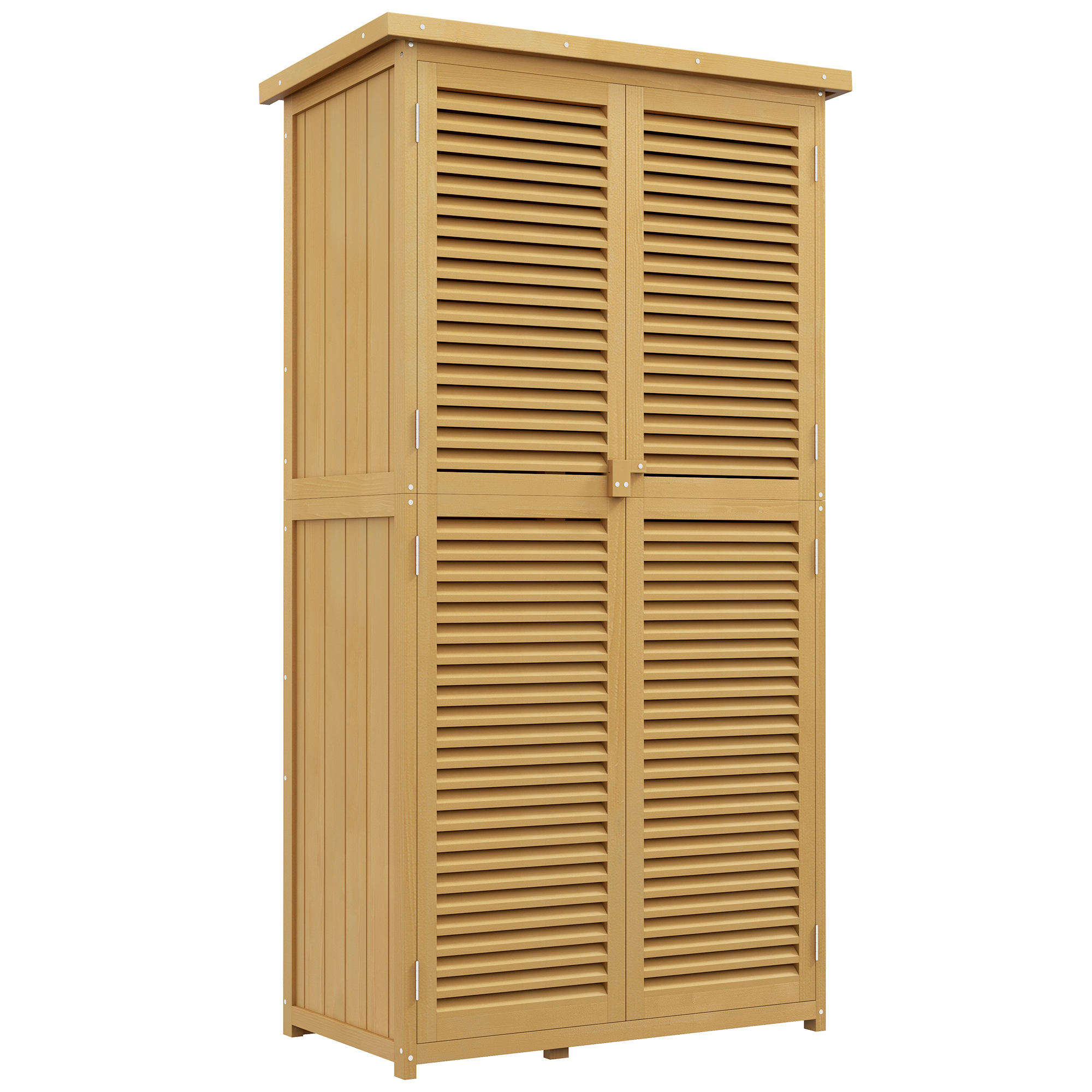 Outsunny Casetta da Giardino a 4 Ripiani con Anta a Persiana, Tettuccio in bitume, Capanno in legno, 87x46.5x160 cm, Giallo e Verde Aosom Italy