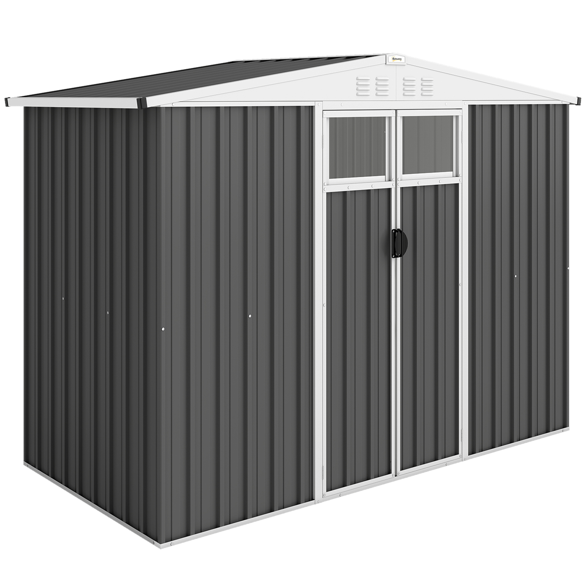 Outsunny Casetta da Giardino con 2 Porte, Lucchetto e chiavi, Capanno Porta Attrezzi Zincato in Acciaio, 246x117x180 cm, Grigio Scuro Aosom Italy Outsunny Casetta da Giardino con 2 Porte, Lucchetto e chiavi, Capanno Porta Attrezzi Zincato in Acciaio, 246x117x180 cm, Grigio Scuro Aosom Italy