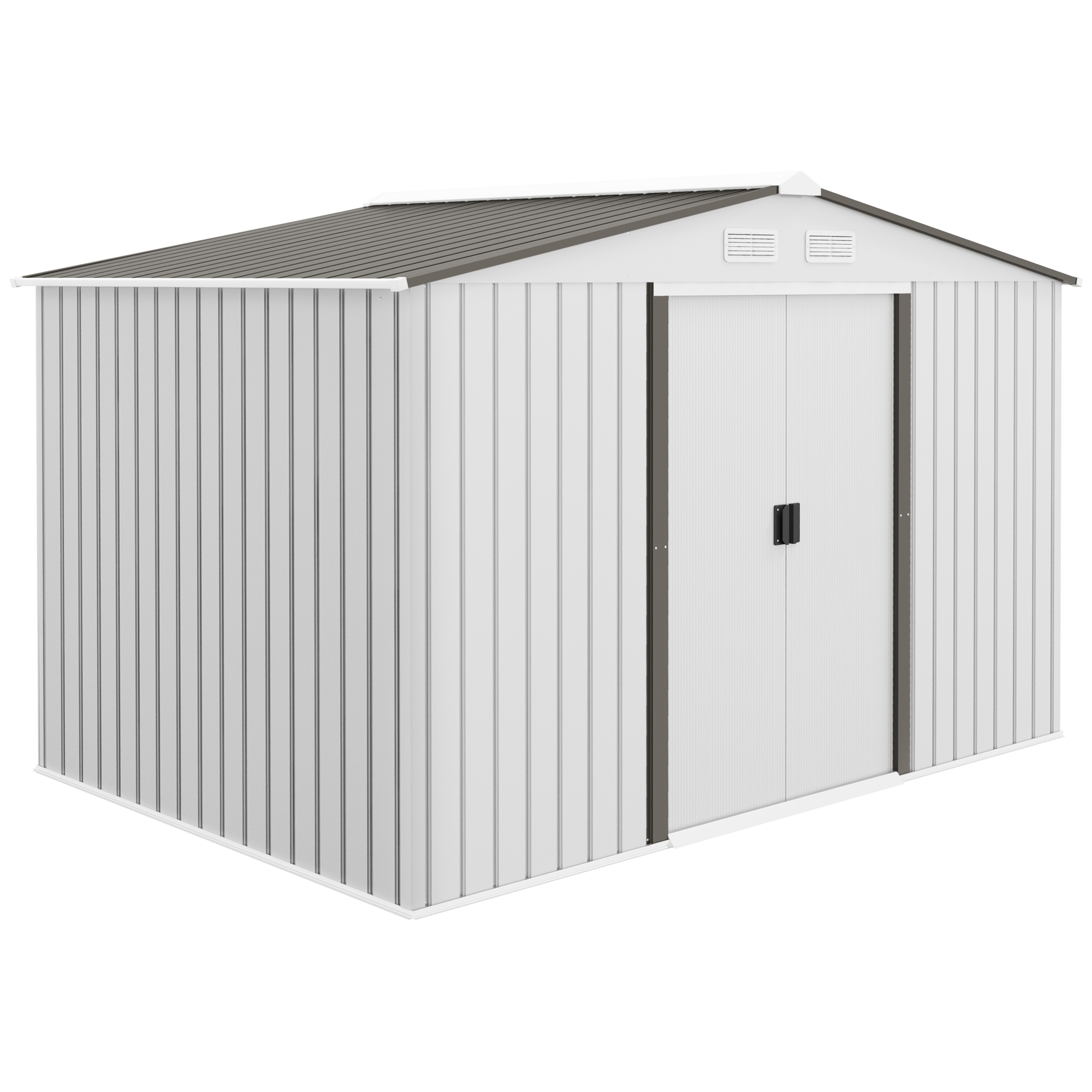 Outsunny Casetta da Giardino con 2 Porte Scorrevoli e 4 Prese d'Aria, Capanno Attrezzi Moderno, in Lamiera, 277x195x192 cm, Argento Aosom Italy
