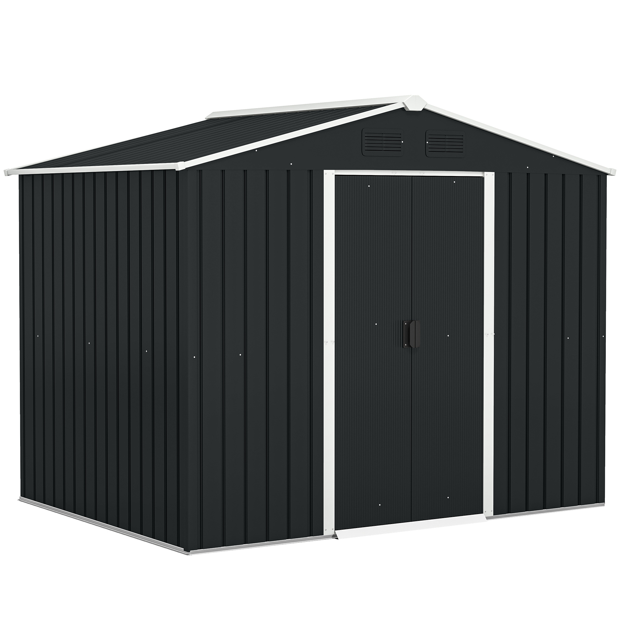 Outsunny Casetta da Giardino con 2 Porte Scorrevoli e 4 Prese d'Aria, Capanno porta attrezzi in Acciaio, 236x174x190cm, Grigio Aosom Italy