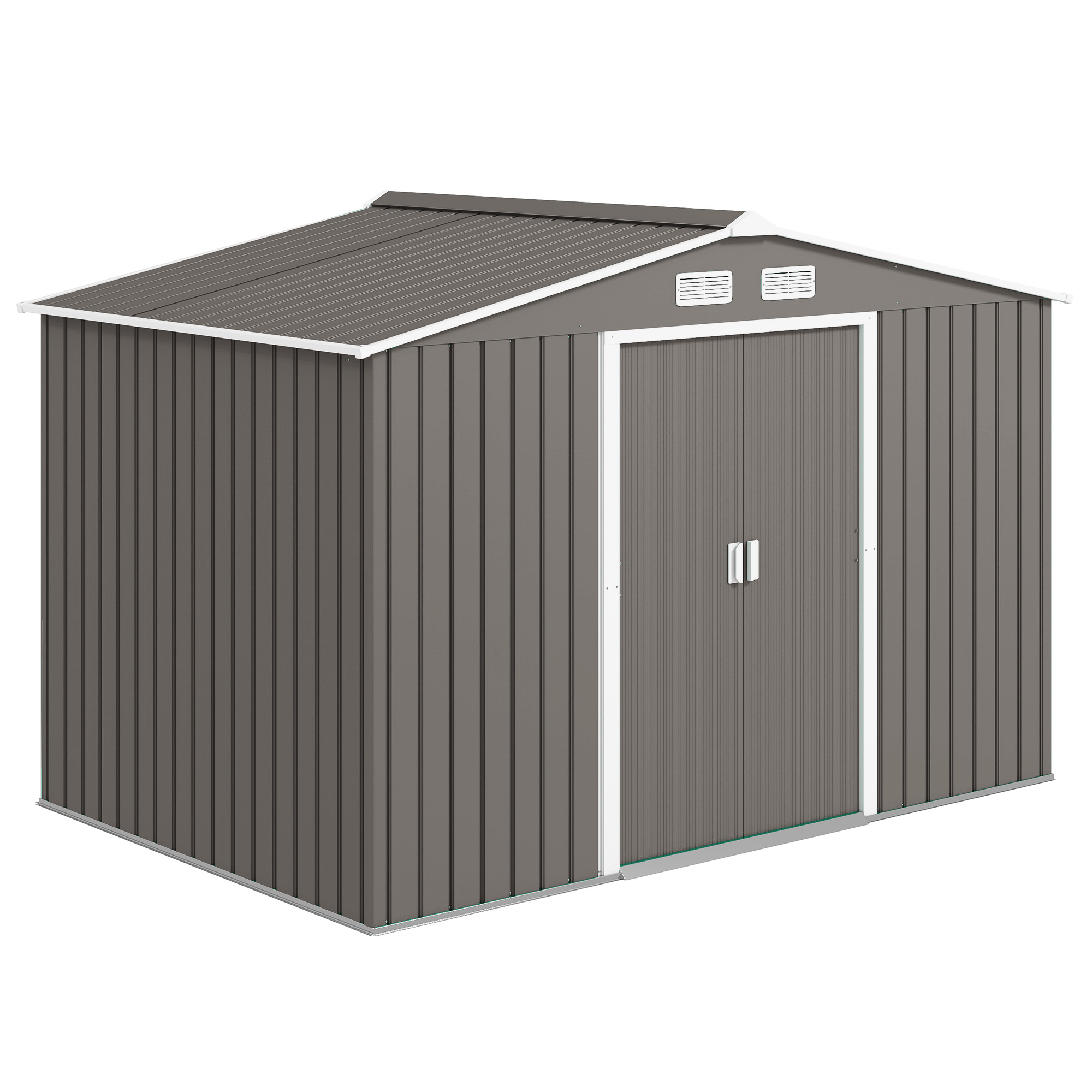 Outsunny Casetta da Giardino con 2 Porte Scorrevoli e 4 prese d'aria di Acciaio, Capanno Attrezzi in Acciaio, 277x195x192cm, Grigio Aosom Italy