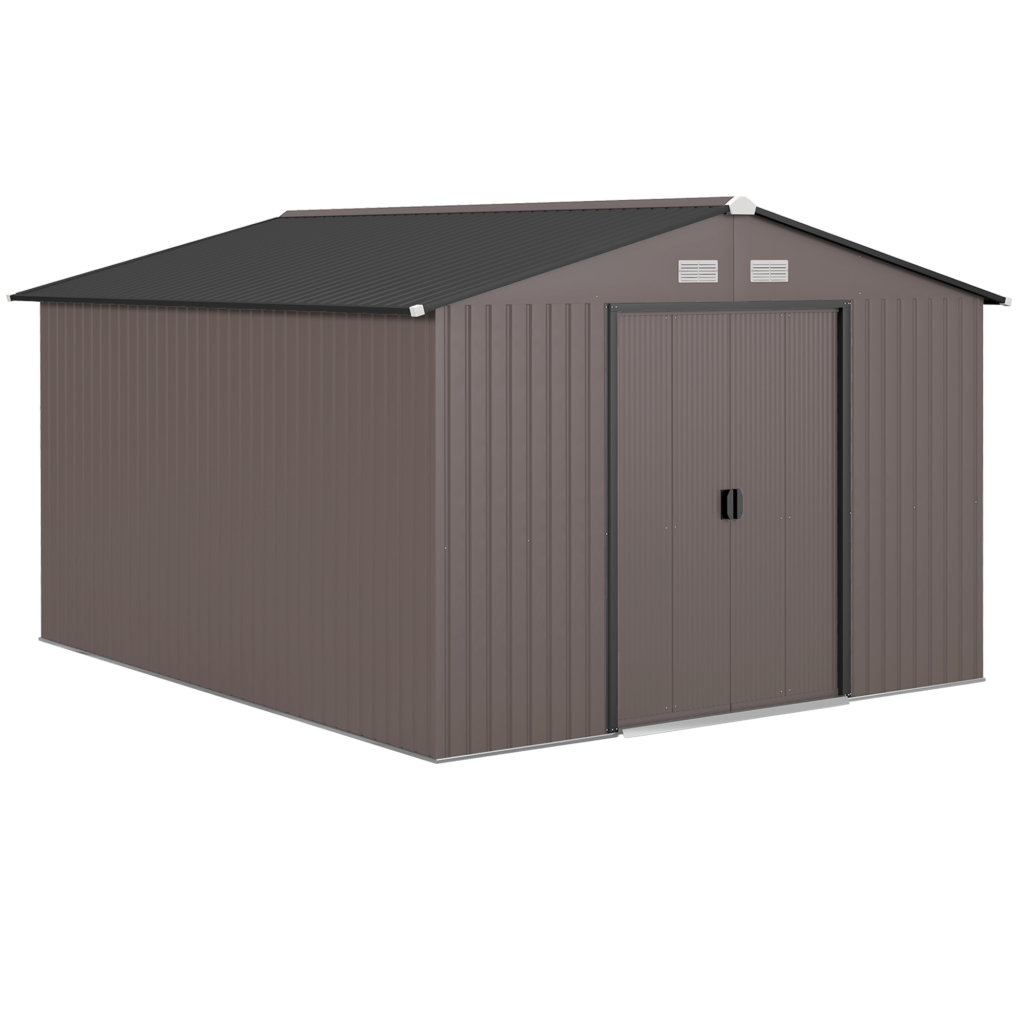 Outsunny Casetta da Giardino con 2 Porte Scorrevoli e 4 Prese d'Aria in Acciaio, 322x277x192 cm, Marrone Aosom Italy Outsunny Casetta da Giardino con 2 Porte Scorrevoli e 4 Prese d'Aria in Acciaio, 322x277x192 cm, Marrone Aosom Italy