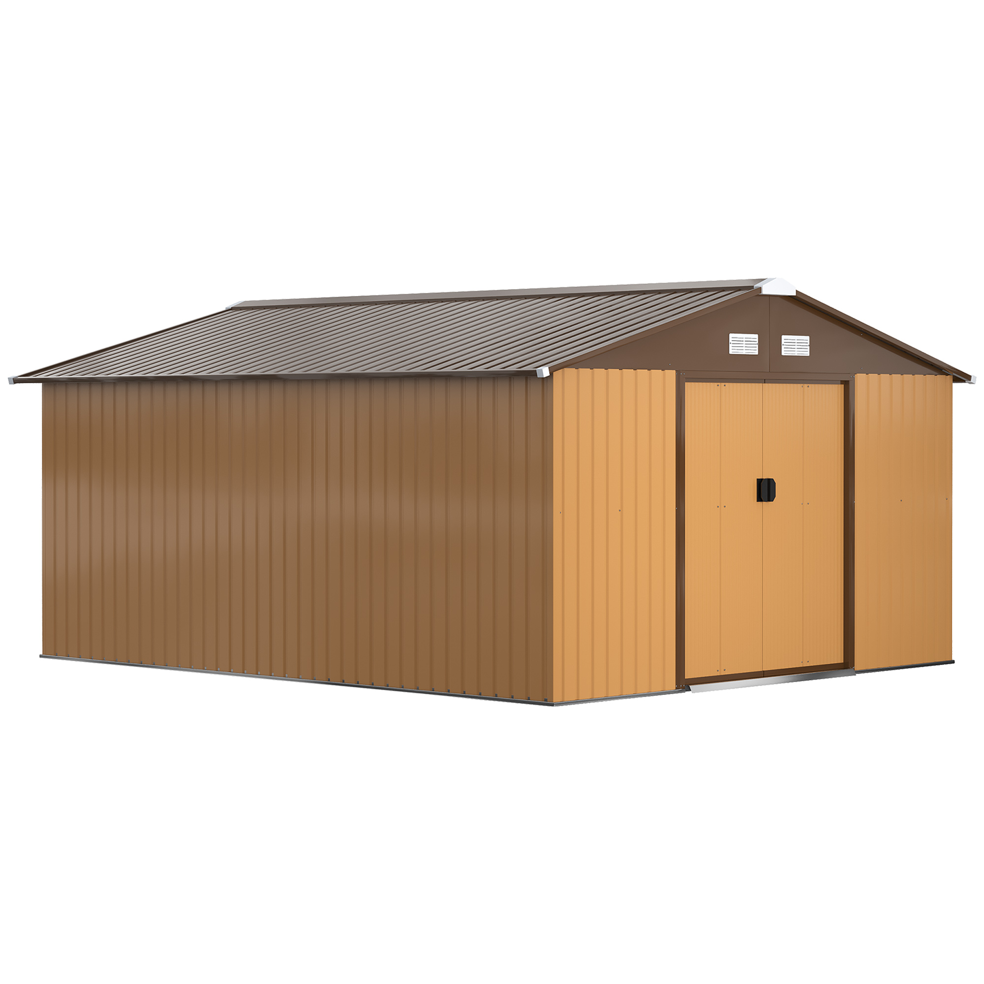 Outsunny Casetta da Giardino con 2 Porte Scorrevoli e 4 Prese d'Aria in Acciaio colorato e PP, Tetto inclinato, 340x386x200cm, Giallo Aosom Italy Outsunny Casetta da Giardino con 2 Porte Scorrevoli e 4 Prese d'Aria in Acciaio colorato e PP, Tetto inclinato, 340x386x200cm, Giallo Aosom Italy