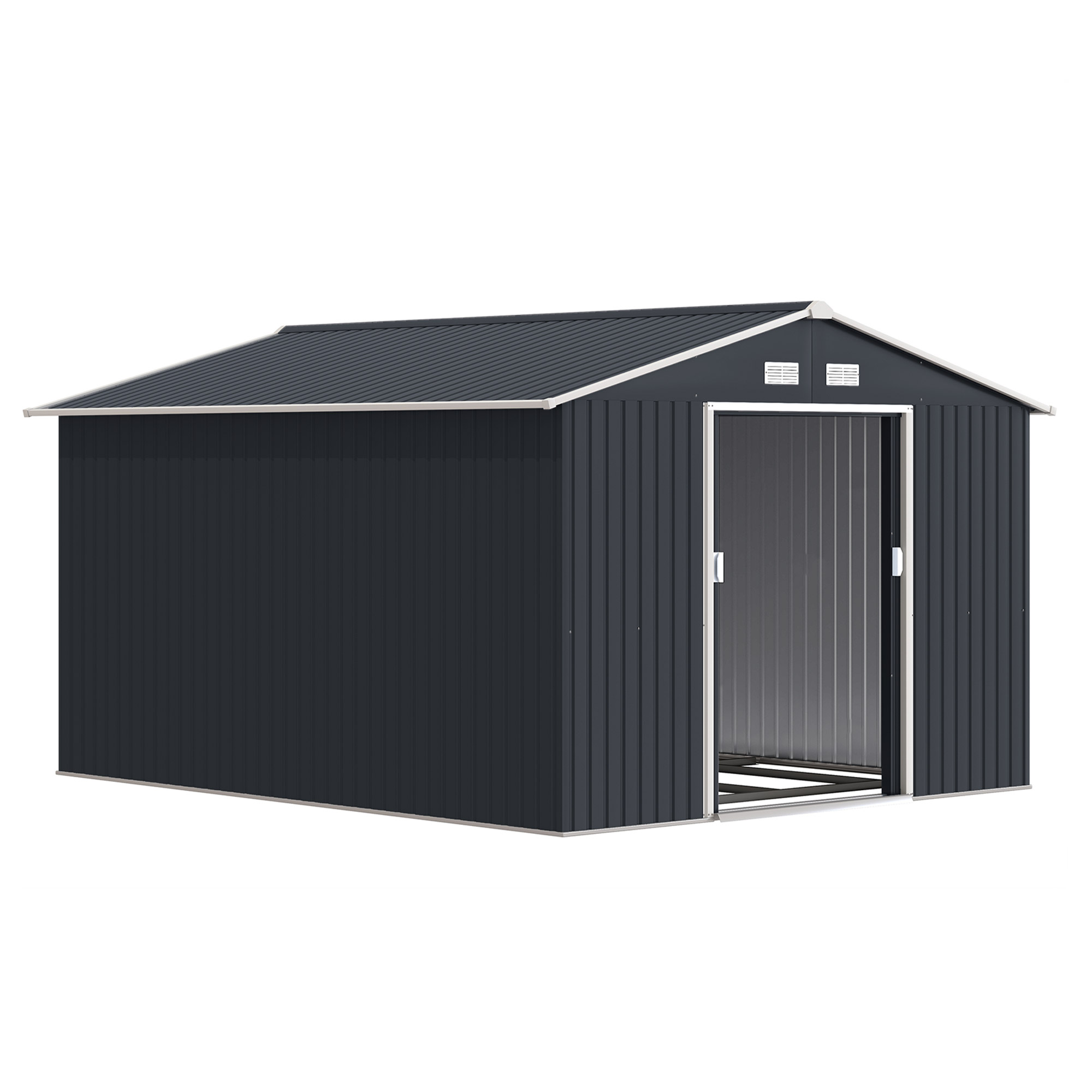 Outsunny Casetta da Giardino con 2 Porte Scorrevoli e 4 Prese d'Aria, in Acciaio e PP, 322x277x192 cm, Grigio Aosom Italy