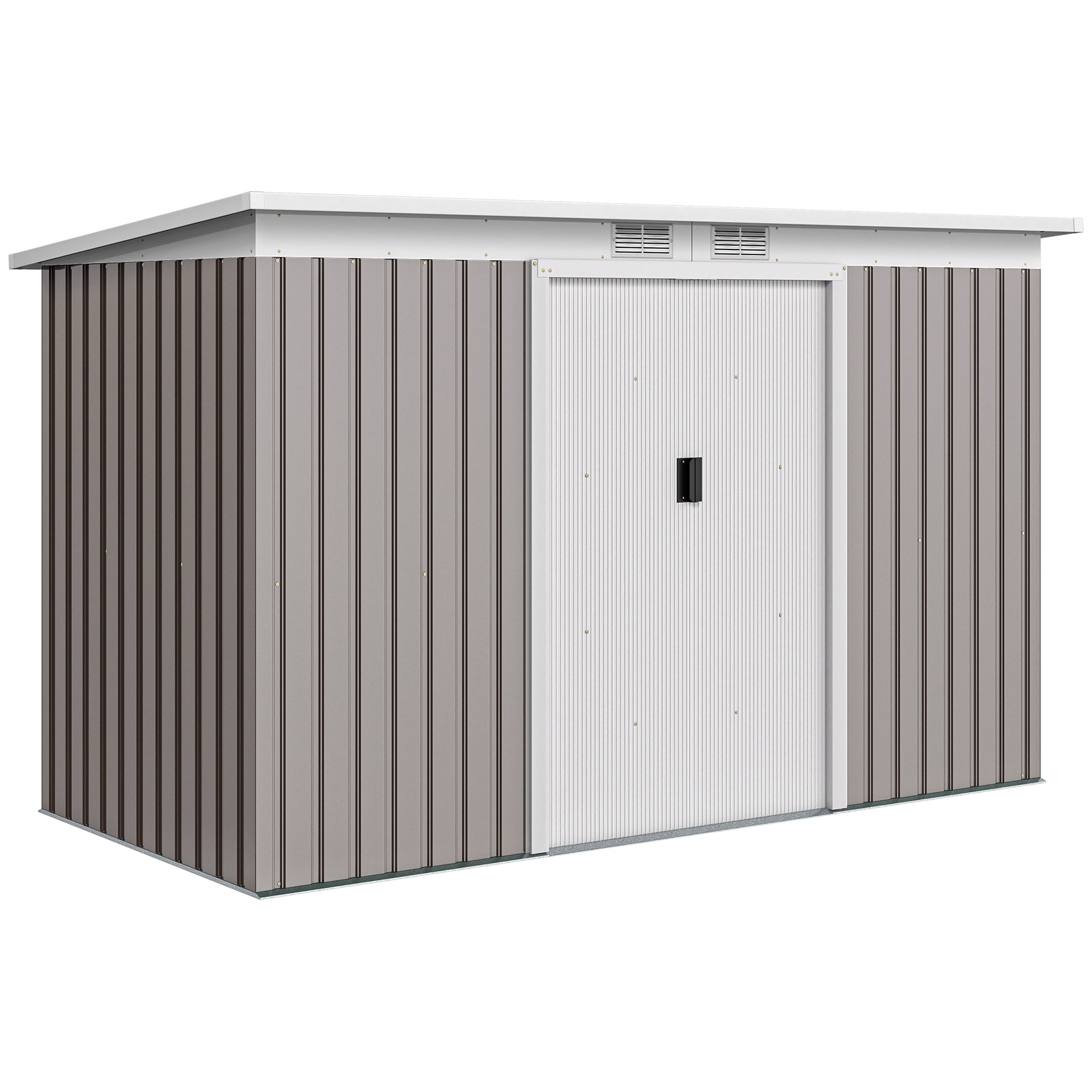 Outsunny Casetta da Giardino con 2 Prese d'Aria e 2 Porte Scorrevoli, Capanno porta Attrezzi in Acciaio, 280x130x172 cm, Grigio Chiaro Aosom Italy Outsunny Casetta da Giardino con 2 Prese d'Aria e 2 Porte Scorrevoli, Capanno porta Attrezzi in Acciaio, 280x130x172 cm, Grigio Chiaro Aosom Italy