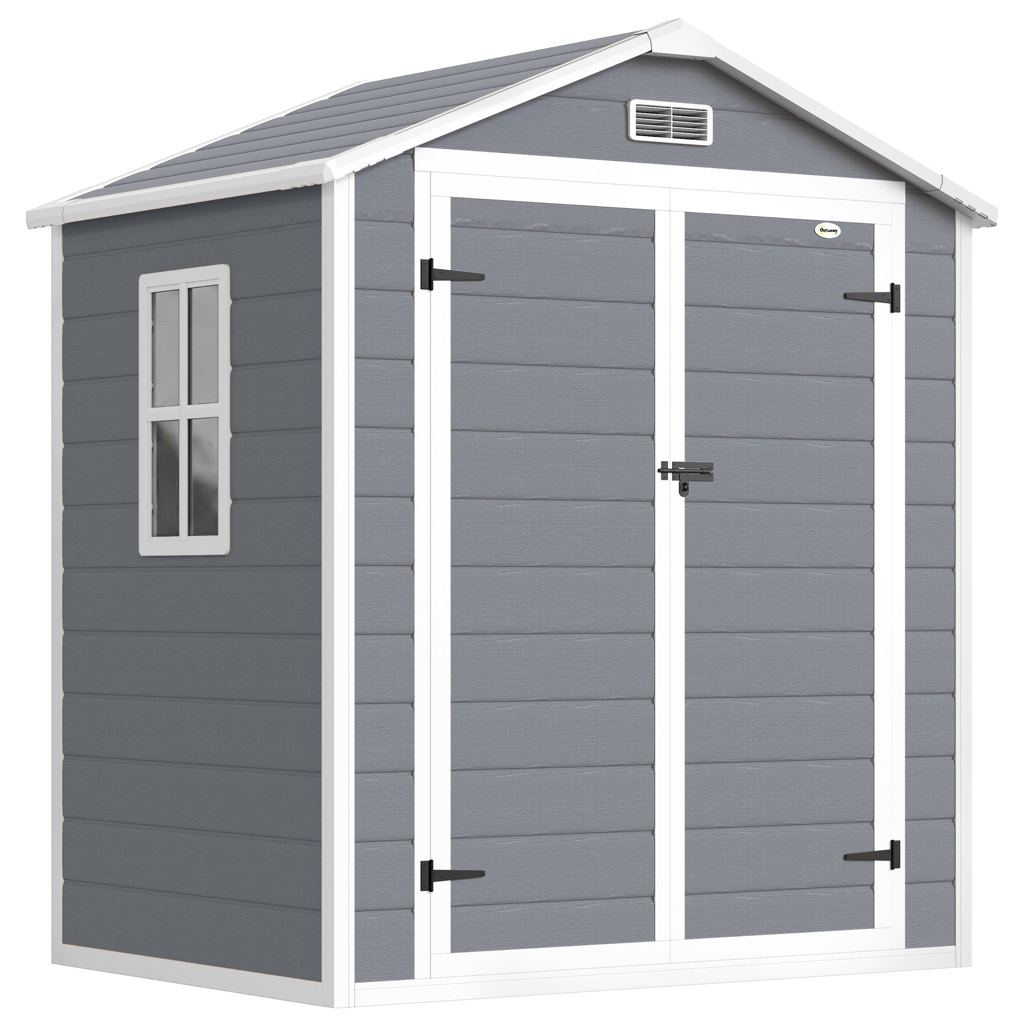 Outsunny Casetta da Giardino con Finestra e Doppia Porta con Serratura, Capanno per Attrezzi in Alluminio e PP, Grigio Aosom Italy Outsunny Casetta da Giardino con Finestra e Doppia Porta con Serratura, Capanno per Attrezzi in Alluminio e PP, Grigio Aosom Italy