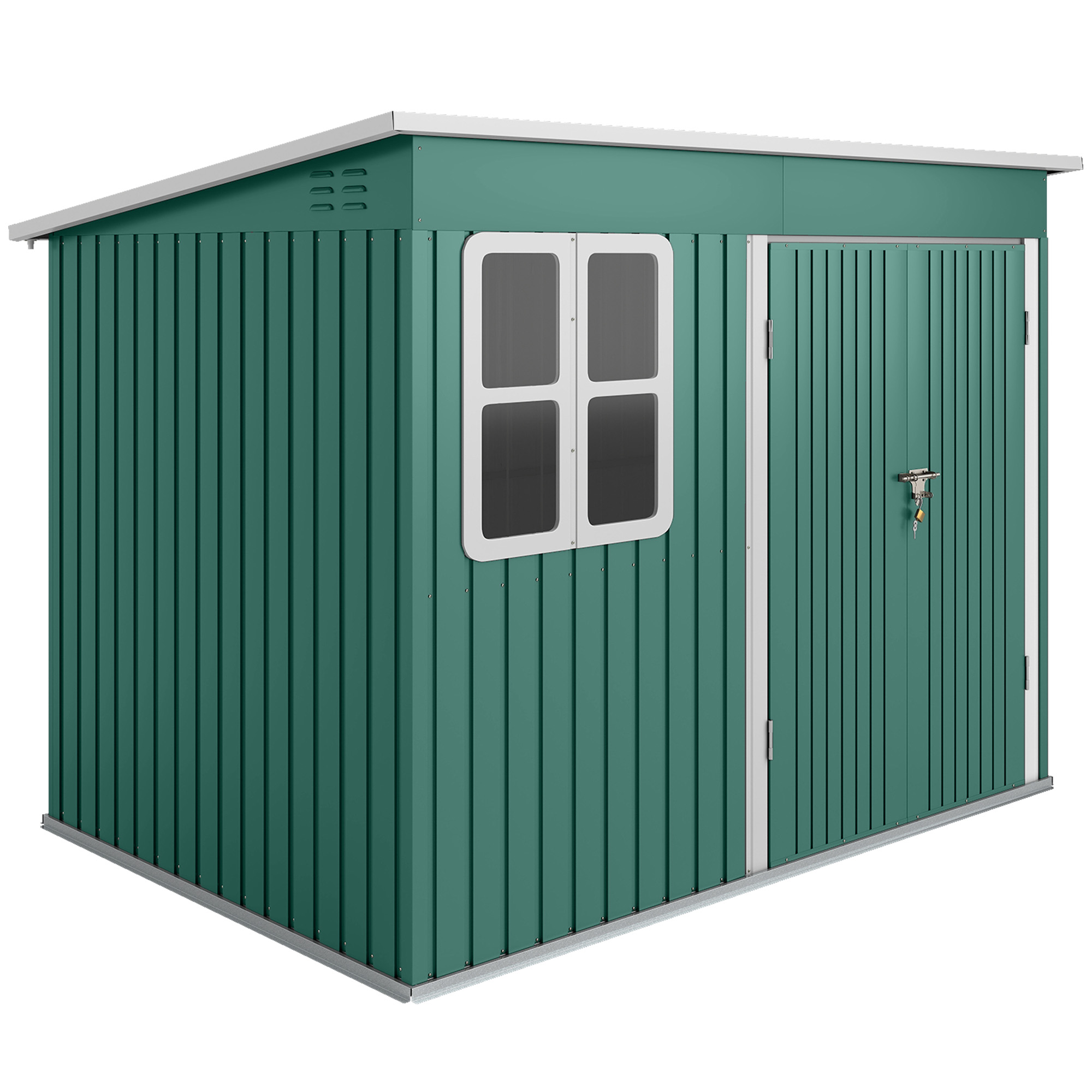 Outsunny Casetta da giardino con finestra e porta larga, tetto a due falde Capanno per attrezzi in acciaio, 260x177x190 cm, Verde Aosom Italy