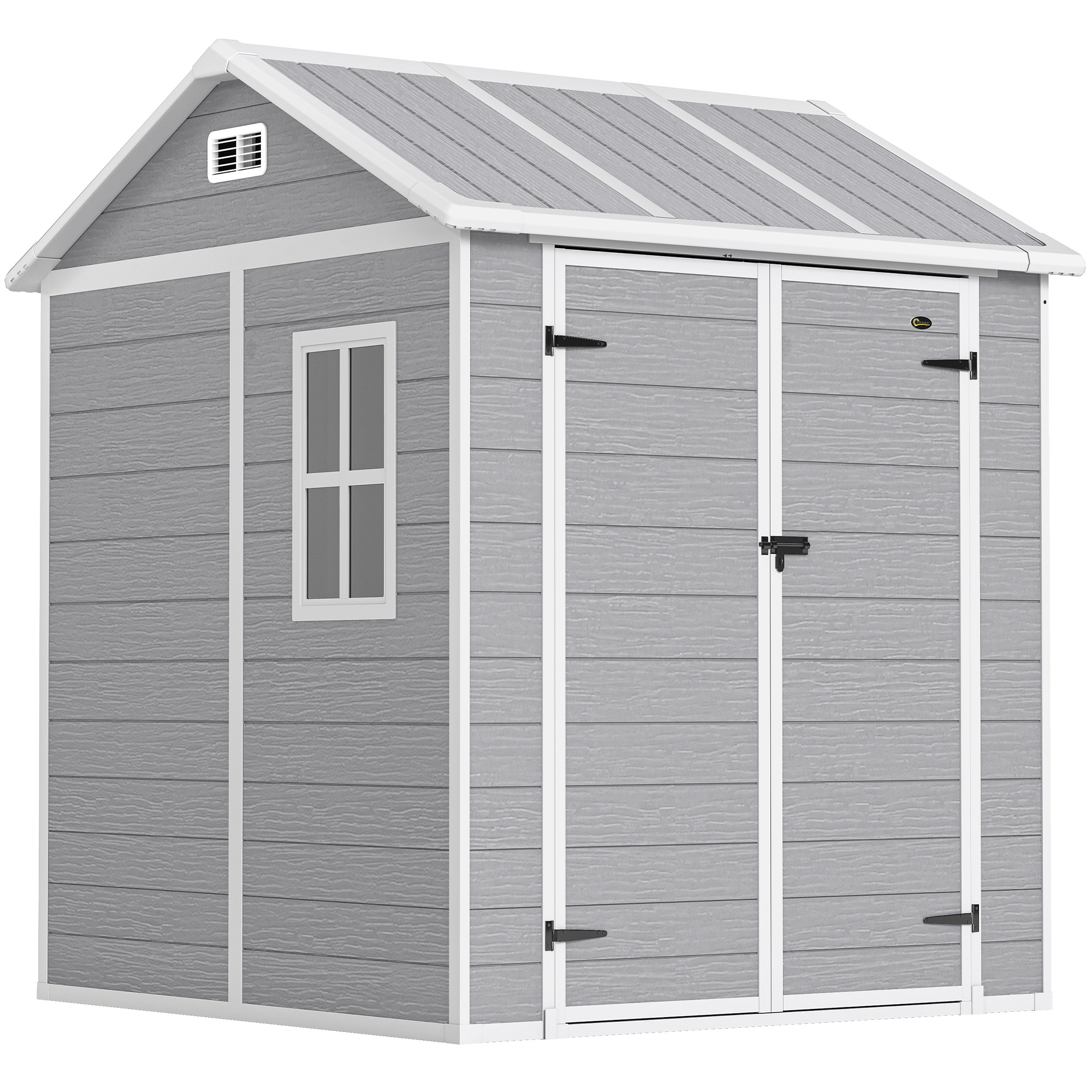 Outsunny Casetta da Giardino con Pavimento, Capanno porta Attrezzi in Resina 2 Porte con Blocco e Finestra, 1.8x1.8m, Grigio Aosom Italy