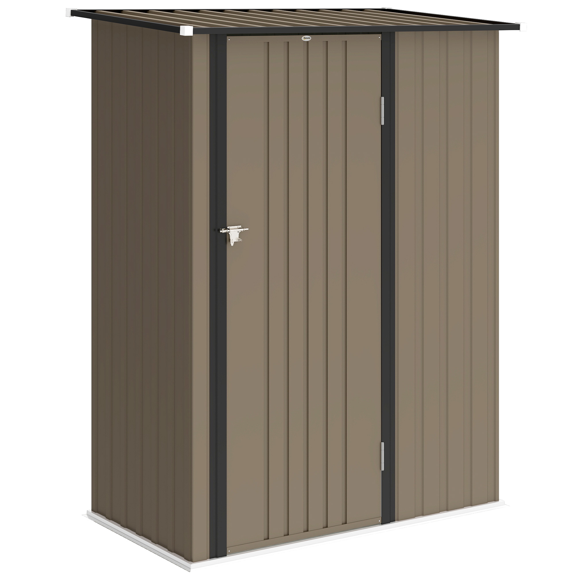Outsunny Casetta da Giardino con Porta Bloccabile, Capanno Porta Attrezzi in Metallo con Tetto Inclinato, 142x86x189 cm, Marrone Aosom Italy