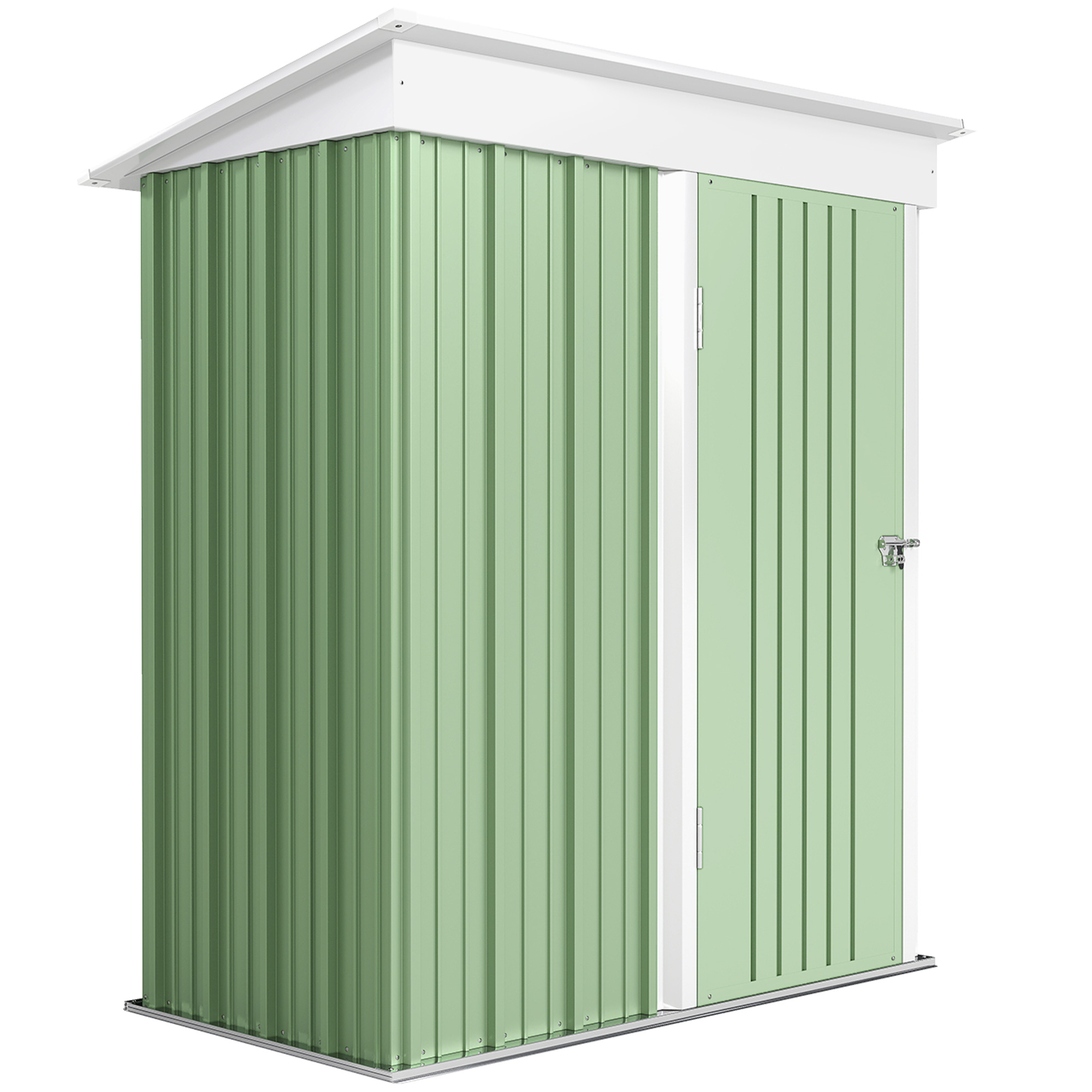 Outsunny Casetta da Giardino con Porta Bloccabile e 2 ripiani regolabili, Porta Attrezzi in Acciaio, 161x95x163/181cm, Verde Aosom Italy
