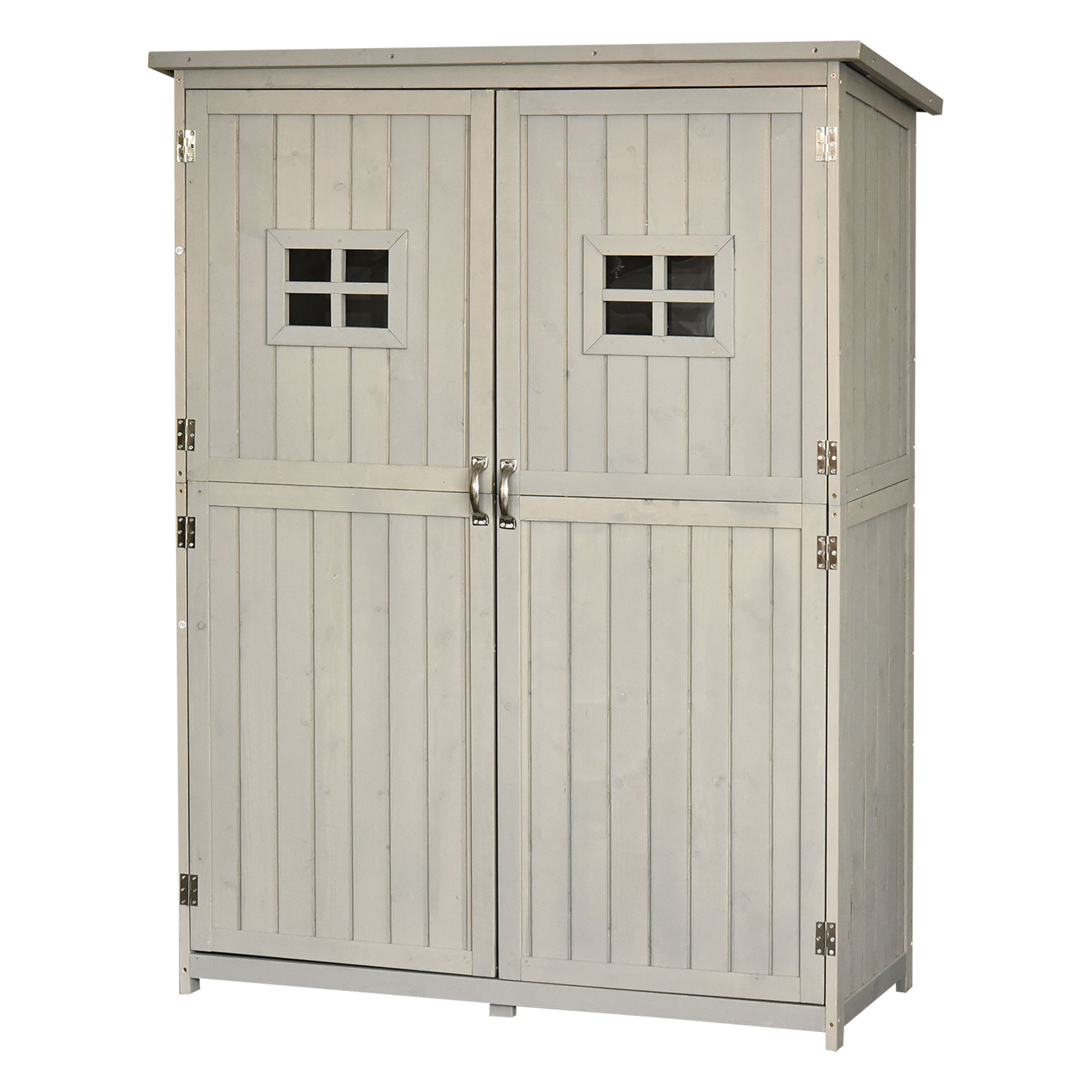 Outsunny Casetta da Giardino con Porta Doppia e Tetto inclinato, Mensole e Finestre, in Legno, 127.5x50x164 cm, Grigio chiaro Aosom Italy Outsunny Casetta da Giardino con Porta Doppia e Tetto inclinato, Mensole e Finestre, in Legno, 127.5x50x164 cm, Grigio chiaro Aosom Italy