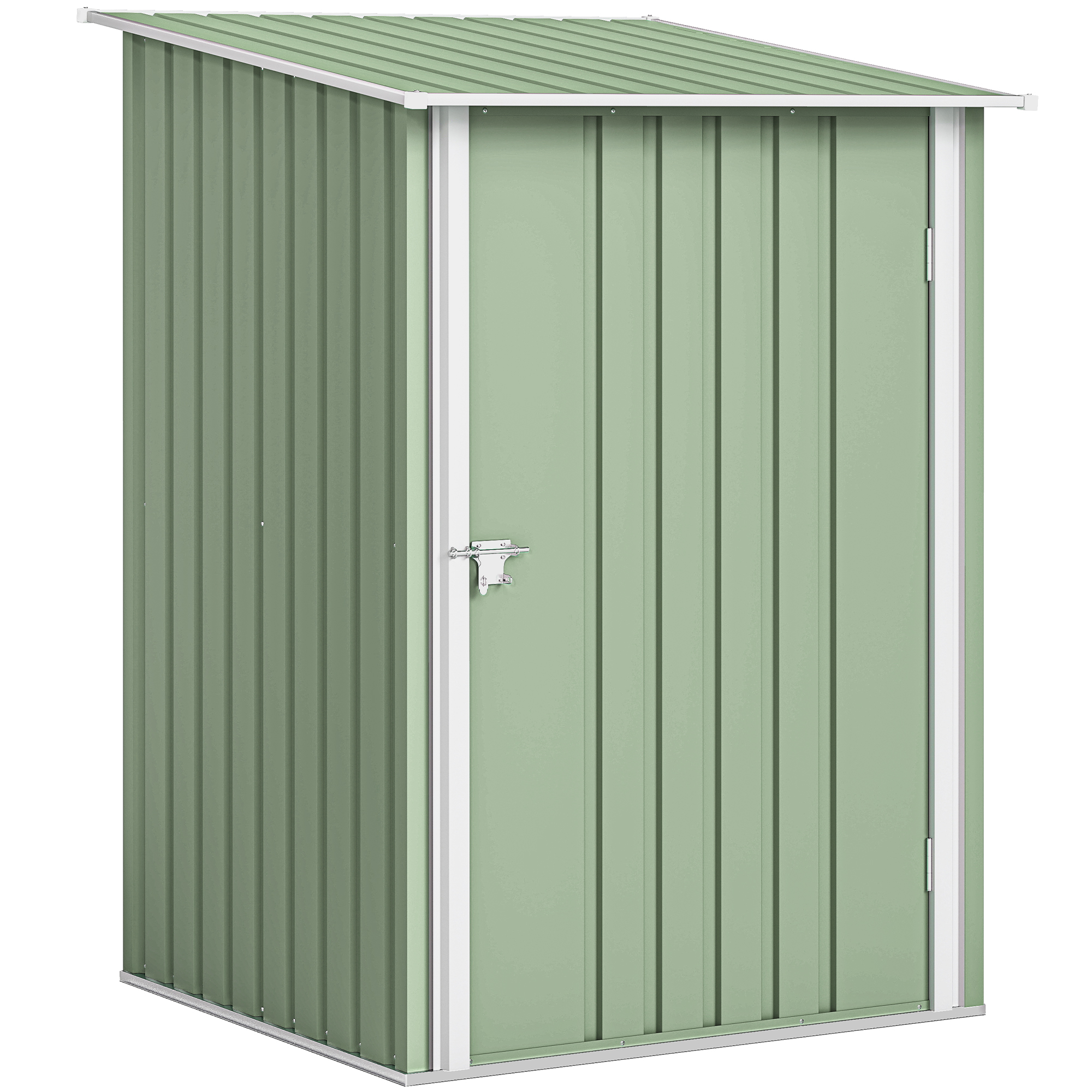Outsunny Casetta da Giardino con Porta e tetto inclinato, Capanno Porta Attrezzi in Acciaio, 100x104x160 cm, Verde Chiaro Aosom Italy
