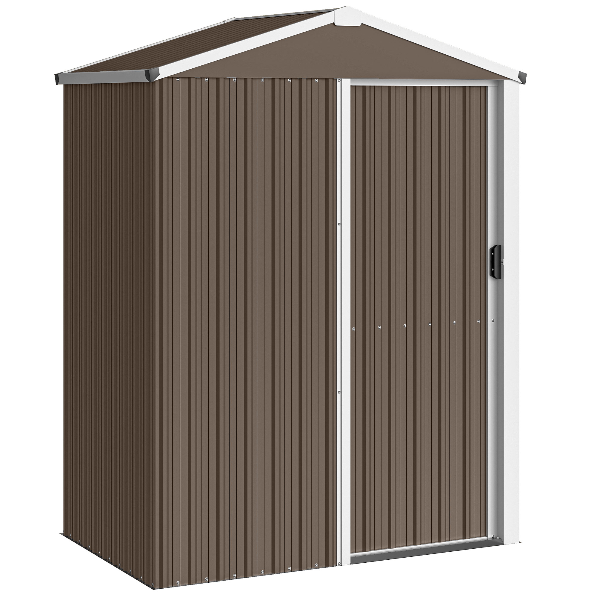 Outsunny Casetta da Giardino con Porta Scorrevole Bloccabile, Capanno in Acciaio 1.1m², 136x87x179 cm, Marrone Aosom Italy