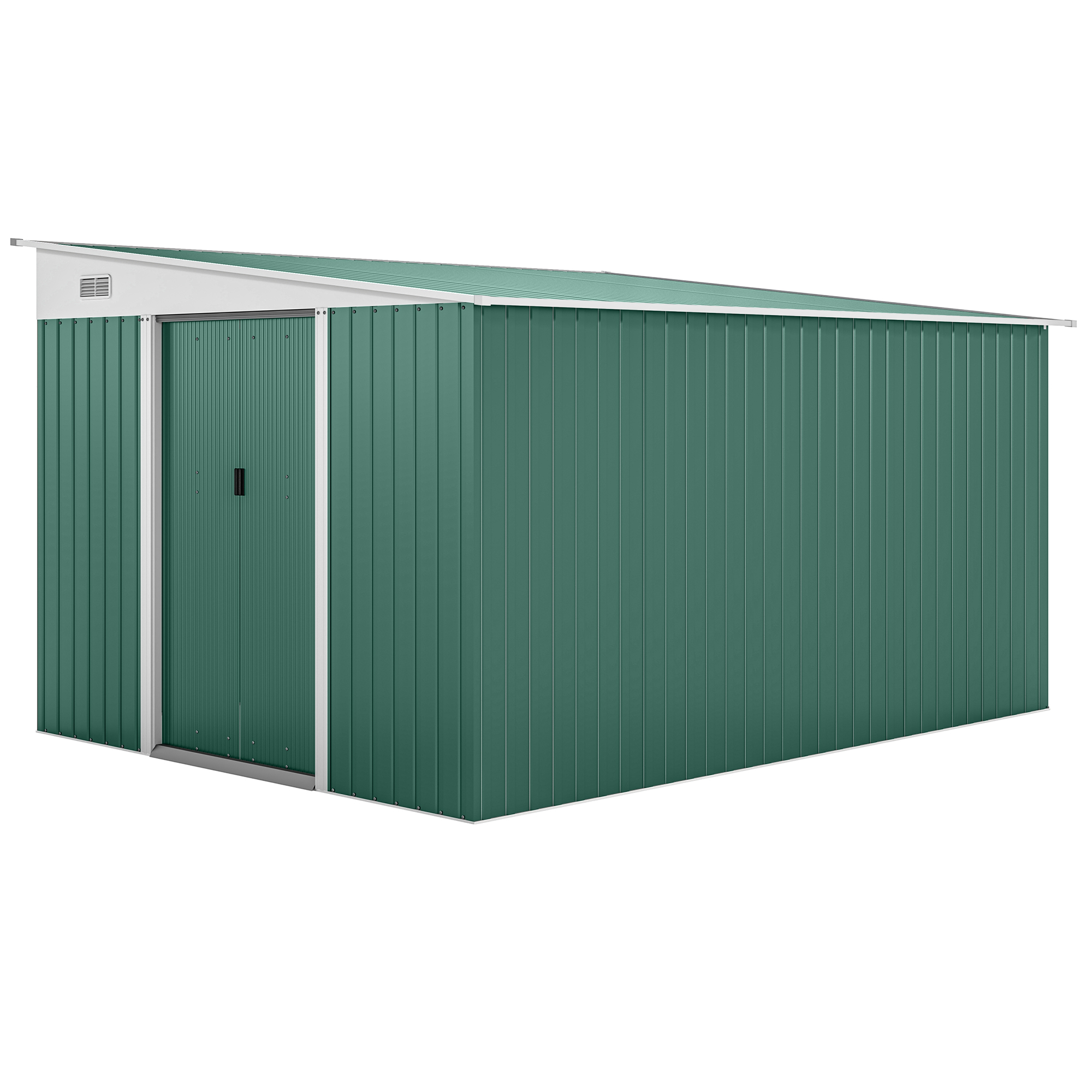 Outsunny Casetta da Giardino con Porta Scorrevole e Tetto inclinato, Capanno Attrezzi in Acciaio, 345x280.5x169-201cm, Verde Aosom Italy Outsunny Casetta da Giardino con Porta Scorrevole e Tetto inclinato, Capanno Attrezzi in Acciaio, 345x280.5x169-201cm, Verde Aosom Italy