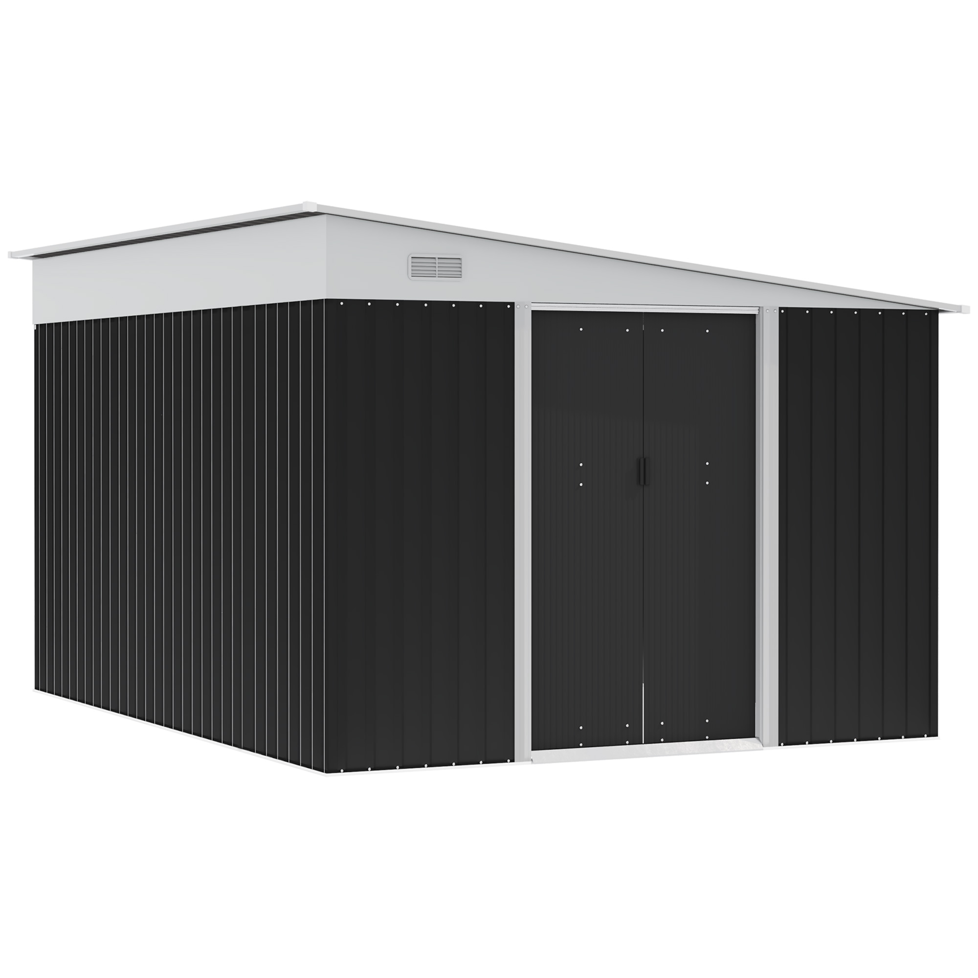 Outsunny Casetta da Giardino con Porta Scorrevole, in Acciaio, 345x280.5x169-201 cm, Nero Aosom Italy Outsunny Casetta da Giardino con Porta Scorrevole, in Acciaio, 345x280.5x169-201 cm, Nero Aosom Italy