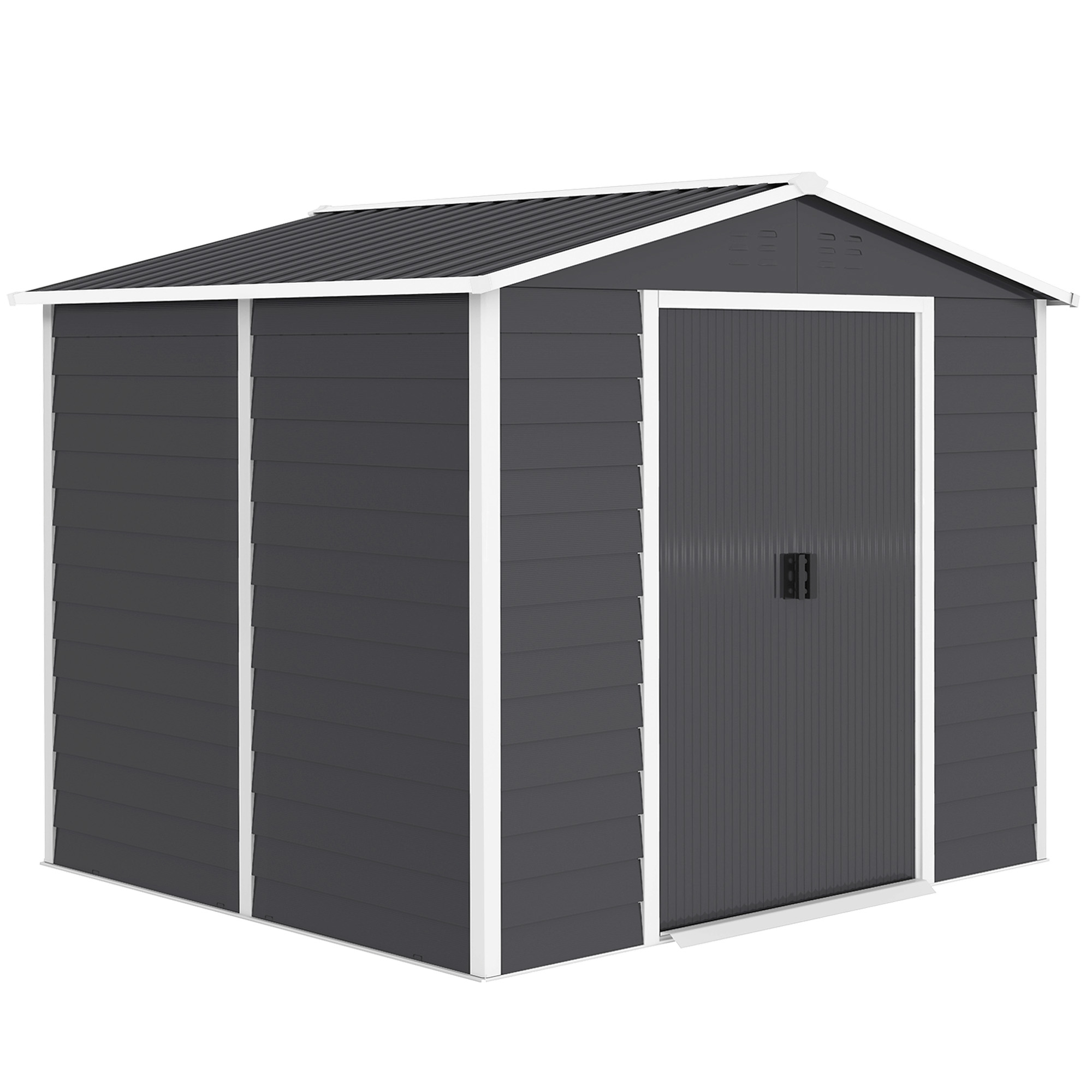 Outsunny Casetta da Giardino con Porte doppie bloccabili, Capanno per attrezzi in metallo, 2,40 x 2,06 x 1,98 m, Grigio scuro Aosom Italy
