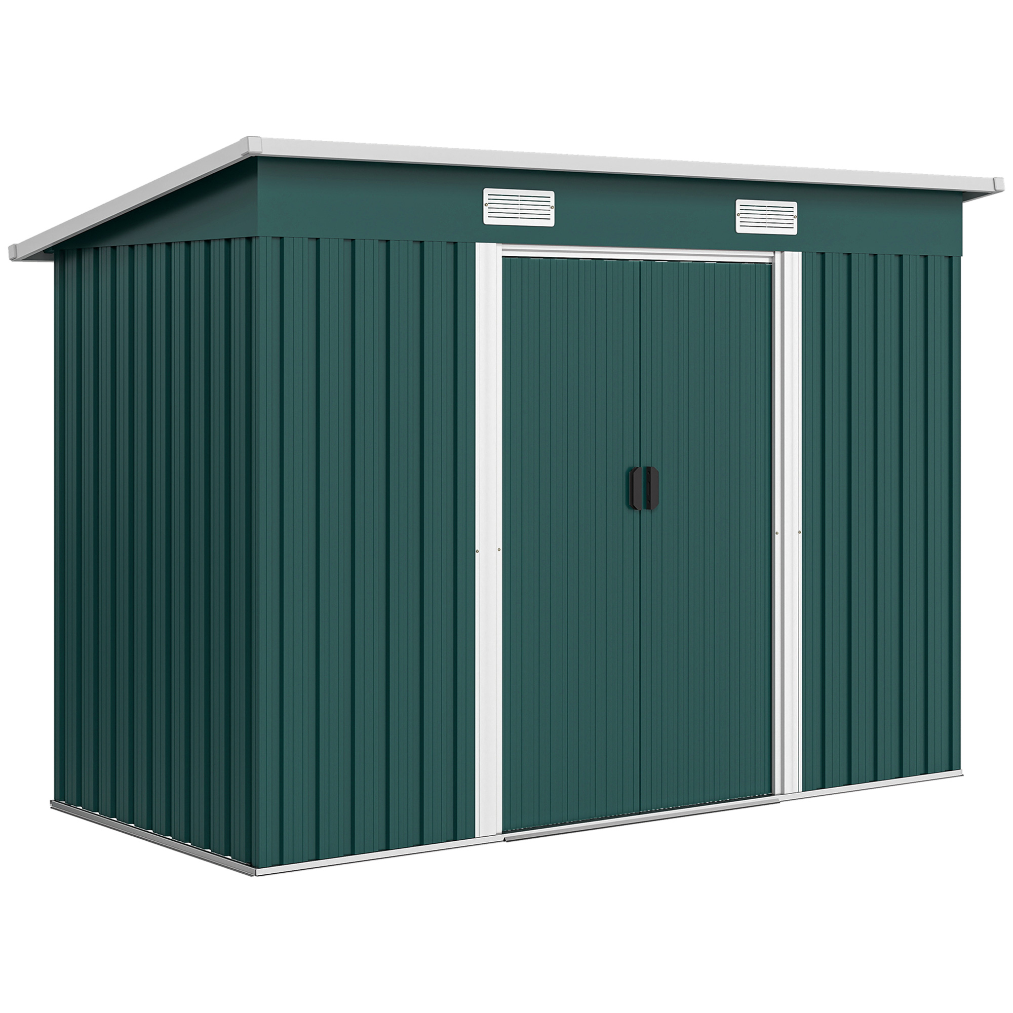 Outsunny Casetta da Giardino con Porte Scorrevoli Doppie e 2 Prese d'Aria, Capanno Attrezzi in Acciaio 272 x 134 cm, Verde Aosom Italy