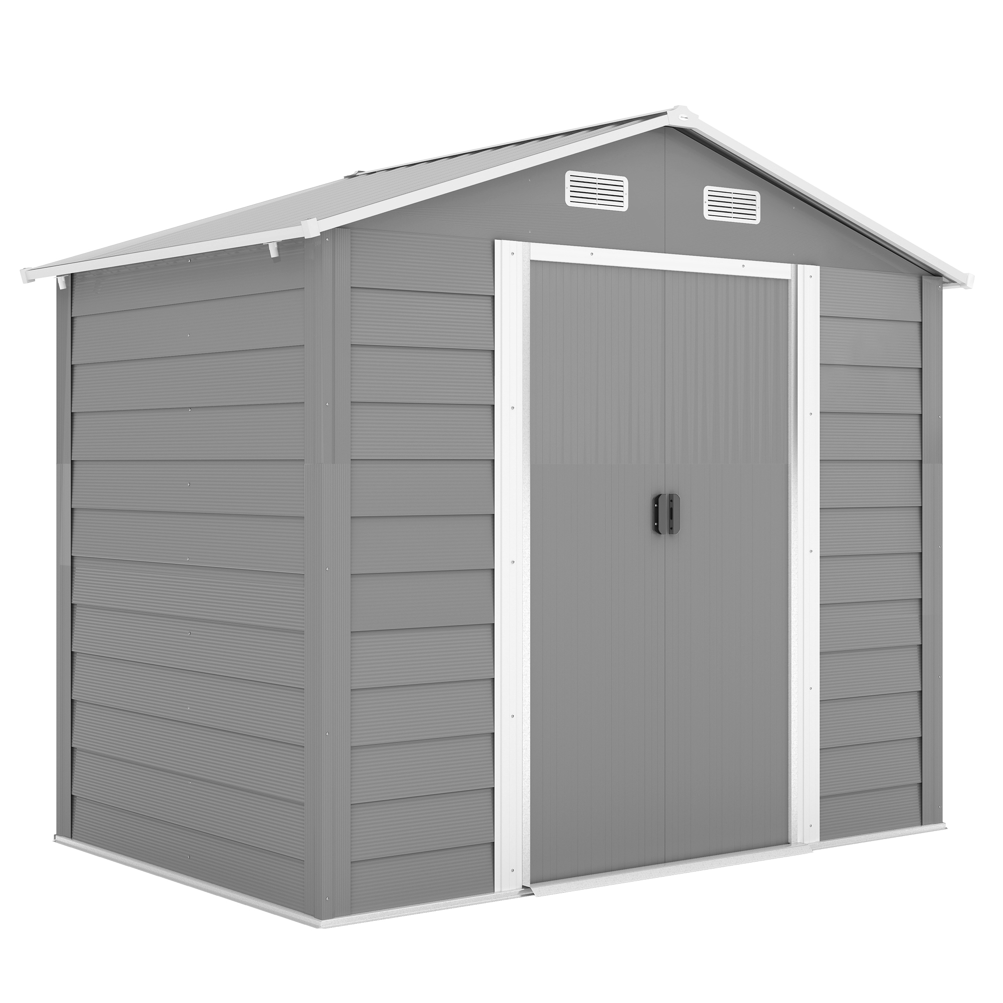 Outsunny Casetta da Giardino con Porte Scorrevoli e 4 Prese d'Aria, Capanno Attrezzi in Acciaio e PP, 196x236x208 cm, Grigio Chiaro Aosom Italy Outsunny Casetta da Giardino con Porte Scorrevoli e 4 Prese d'Aria, Capanno Attrezzi in Acciaio e PP, 196x236x208 cm, Grigio Chiaro Aosom Italy