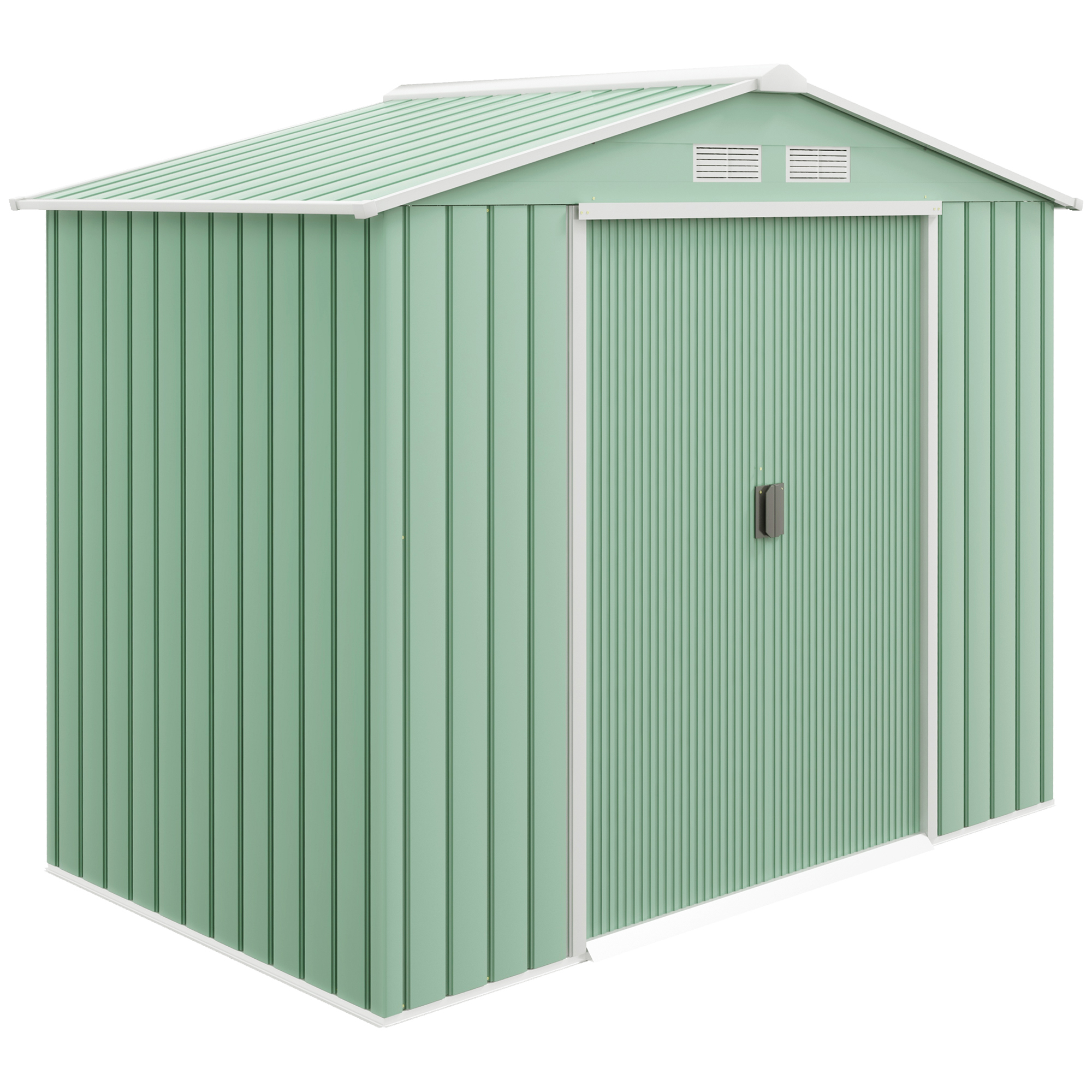 Outsunny Casetta da Giardino con Porte Scorrevoli e 4 prese d'aria, Porta Attrezzi in Lamiera di Acciaio, 213x130x185cm, Verde Chiaro Aosom Italy