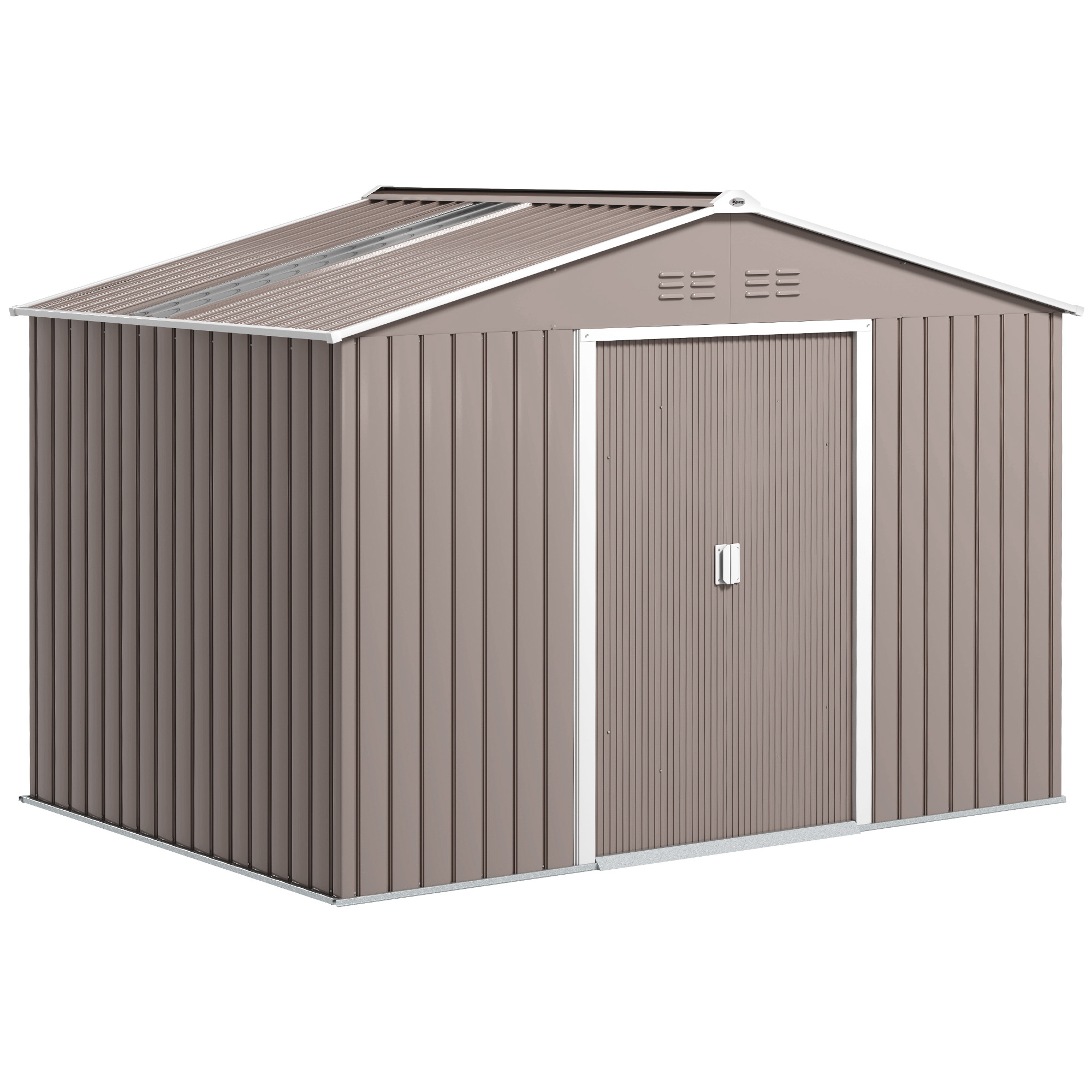 Outsunny Casetta da Giardino con porte scorrevoli e finestre, Capanno per attrezzi in metallo, 277 x 195 x 192 cm, Grigio chiaro Aosom Italy