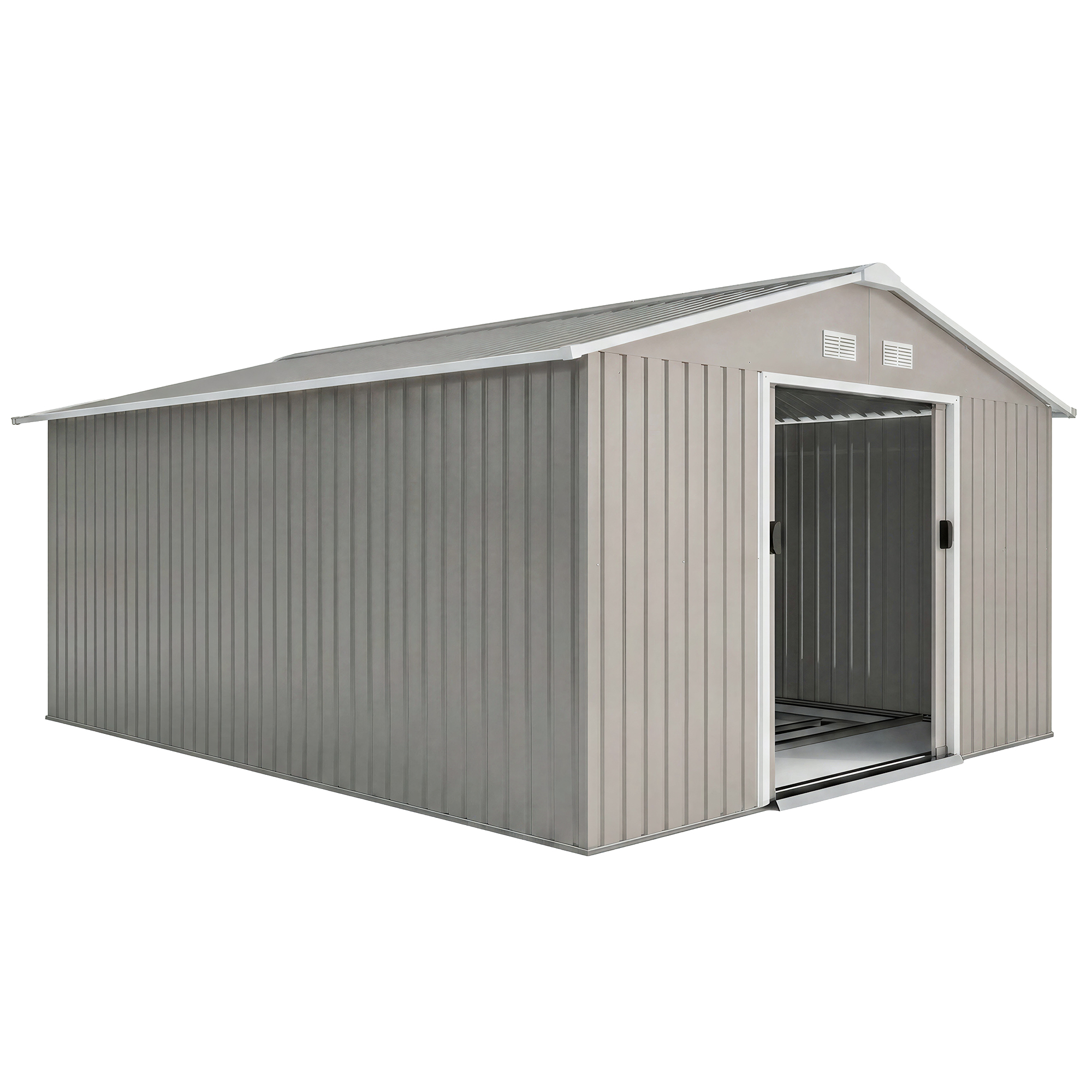 Outsunny Casetta da Giardino con Porte Scorrevoli e Tetto Inclinato, in Acciaio e PP, 340x386x200 cm, Grigio Aosom Italy