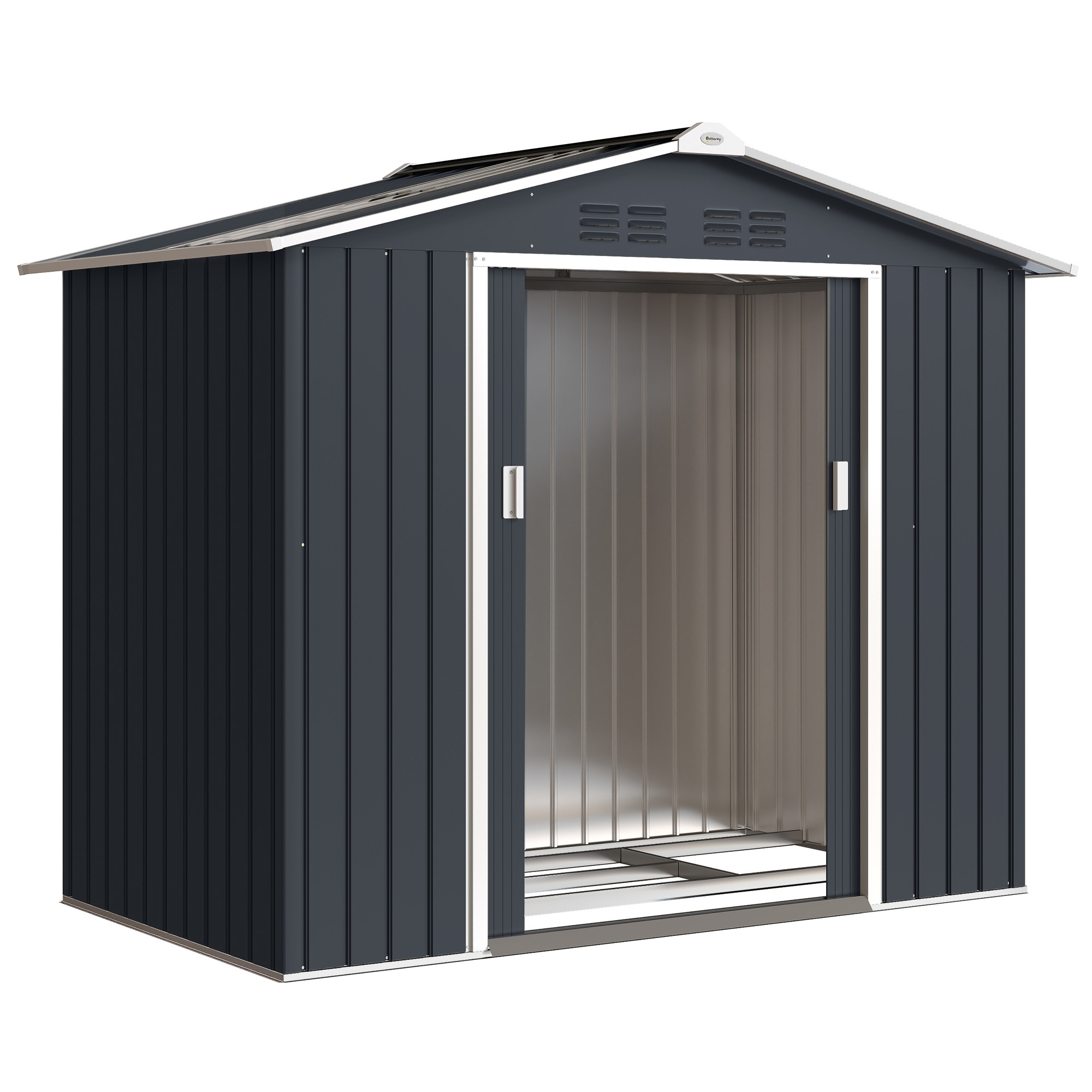 Outsunny Casetta da Giardino con Prese d'Aria, Capanno con Lucernario e Doppia Porta Scorrevole Bloccabile, 277x195x192 cm, Grigio Scuro Aosom Italy