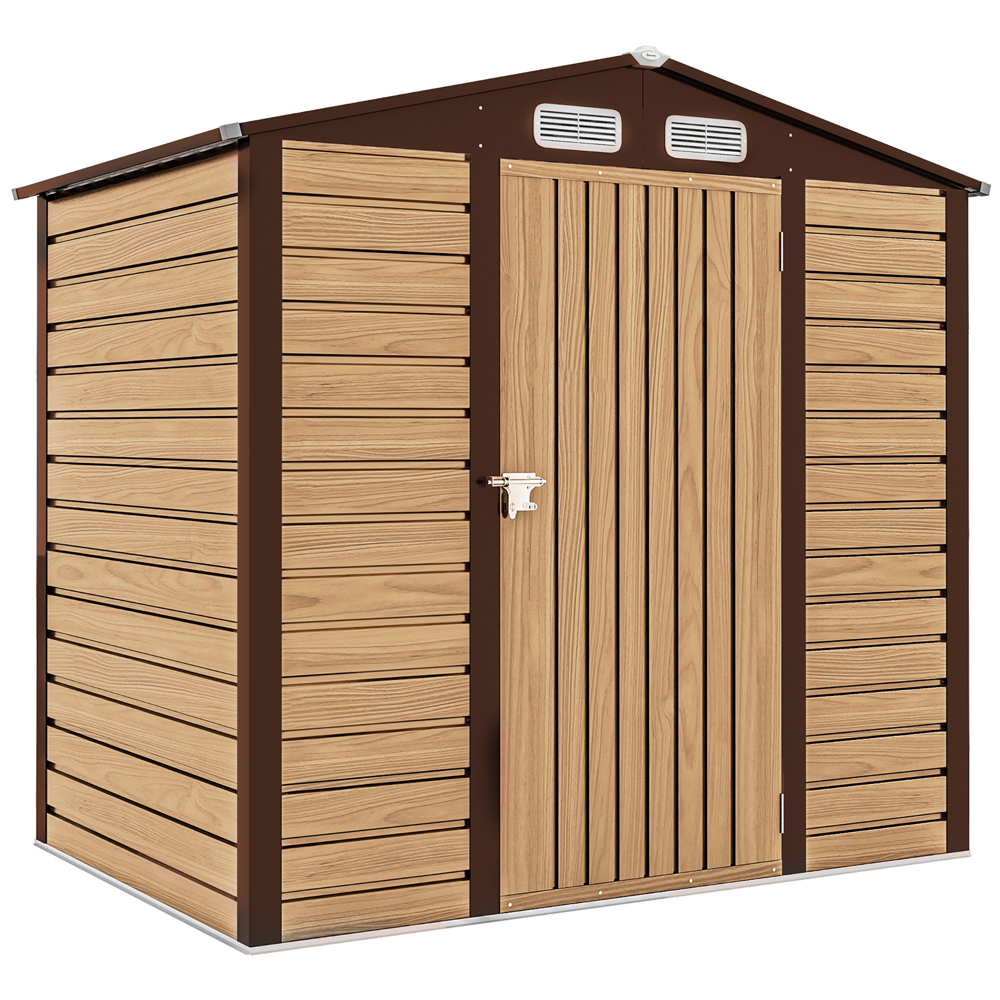 Outsunny Casetta da Giardino con Prese d'Aria e Catenaccio, Porta Attrezzi da esterno in Acciaio, 1.9x1.3m, Colore Quercia Aosom Italy Outsunny Casetta da Giardino con Prese d'Aria e Catenaccio, Porta Attrezzi da esterno in Acciaio, 1.9x1.3m, Colore Quercia Aosom Italy