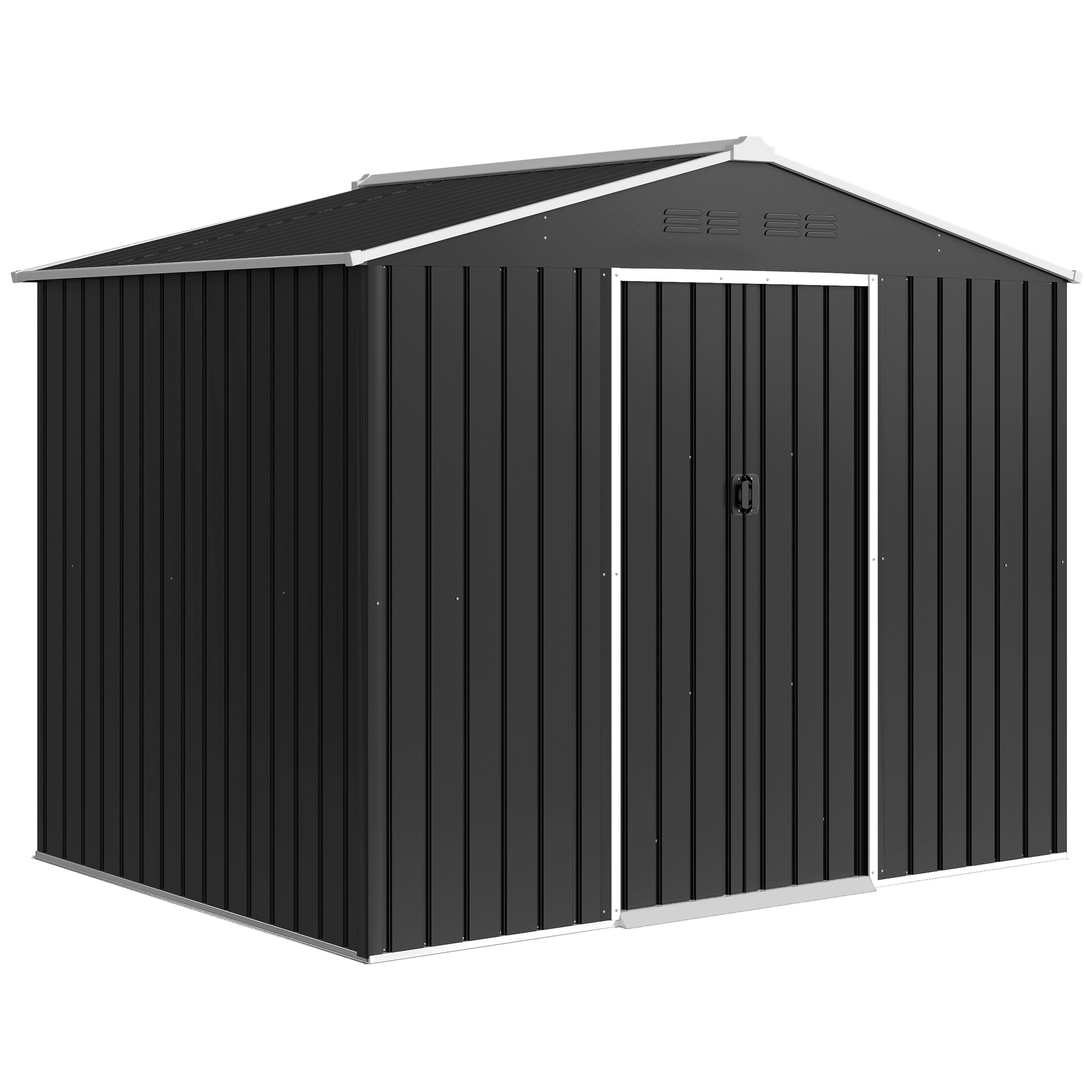 Outsunny Casetta da Giardino con Prese d'Aria e Doppia Porta Scorrevole, Capanno Porta Attrezzi in Acciaio, 2.3x1.7 m, Grigio Scuro Aosom Italy