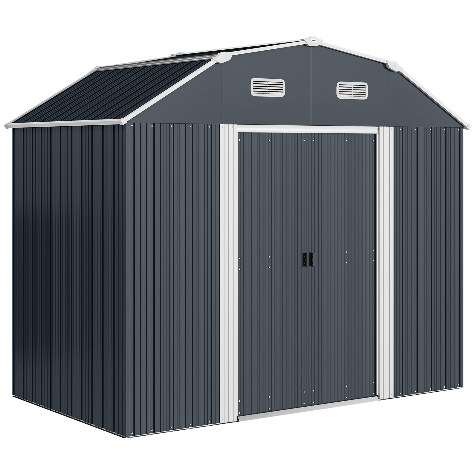 Outsunny Casetta da Giardino con Ripiani Regolabili e 2 Finestre, Capanno Porta Attrezzi in Acciaio, 238x132x198.5 cm, Grigio Scuro Aosom Italy