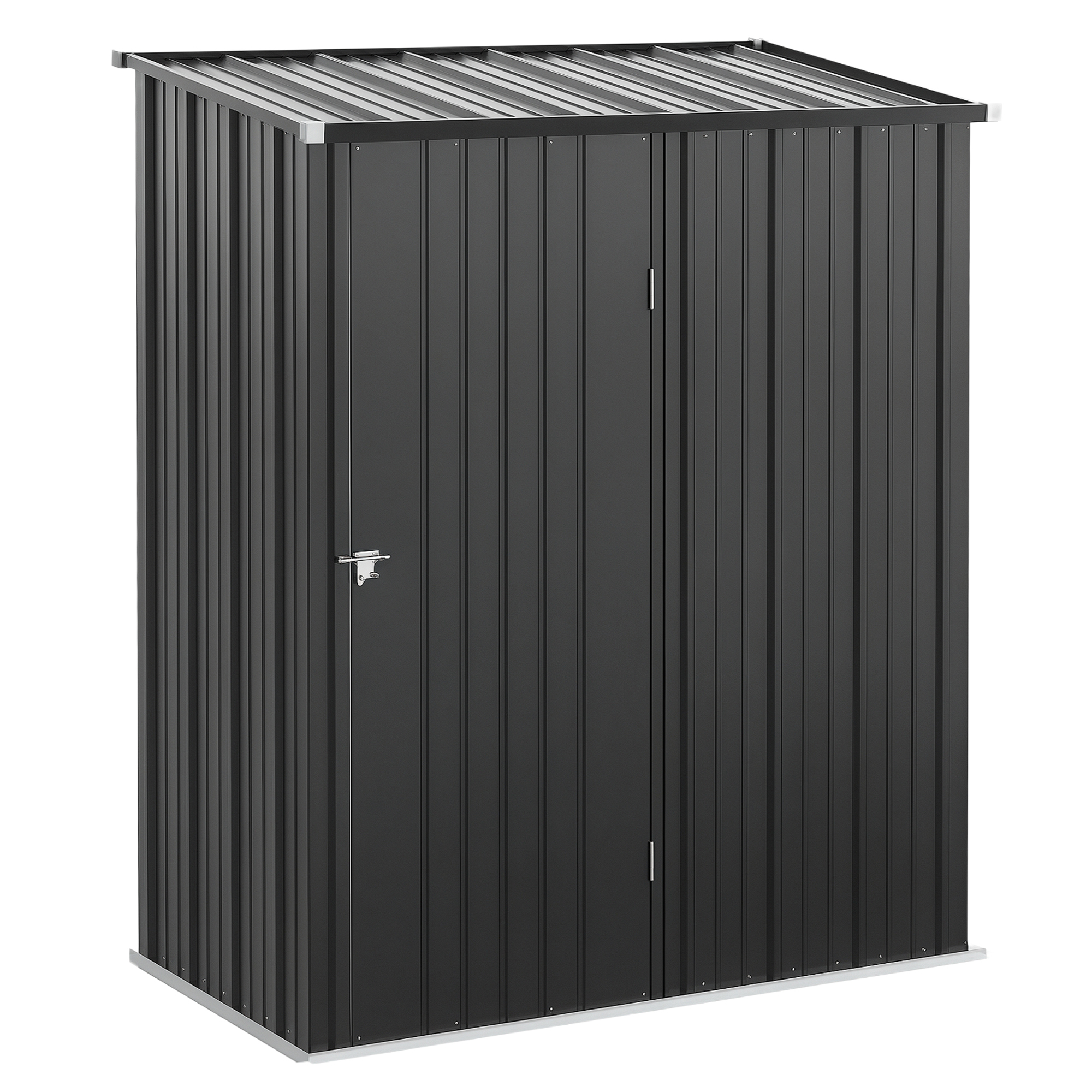 Outsunny Casetta da Giardino con Serratura e tetto inclinato, Capanno Attrezzi Porta Utensili in Lamiera Acciaio, 161.5x94.5x196cm, Nero Aosom Italy Outsunny Casetta da Giardino con Serratura e tetto inclinato, Capanno Attrezzi Porta Utensili in Lamiera Acciaio, 161.5x94.5x196cm, Nero Aosom Italy