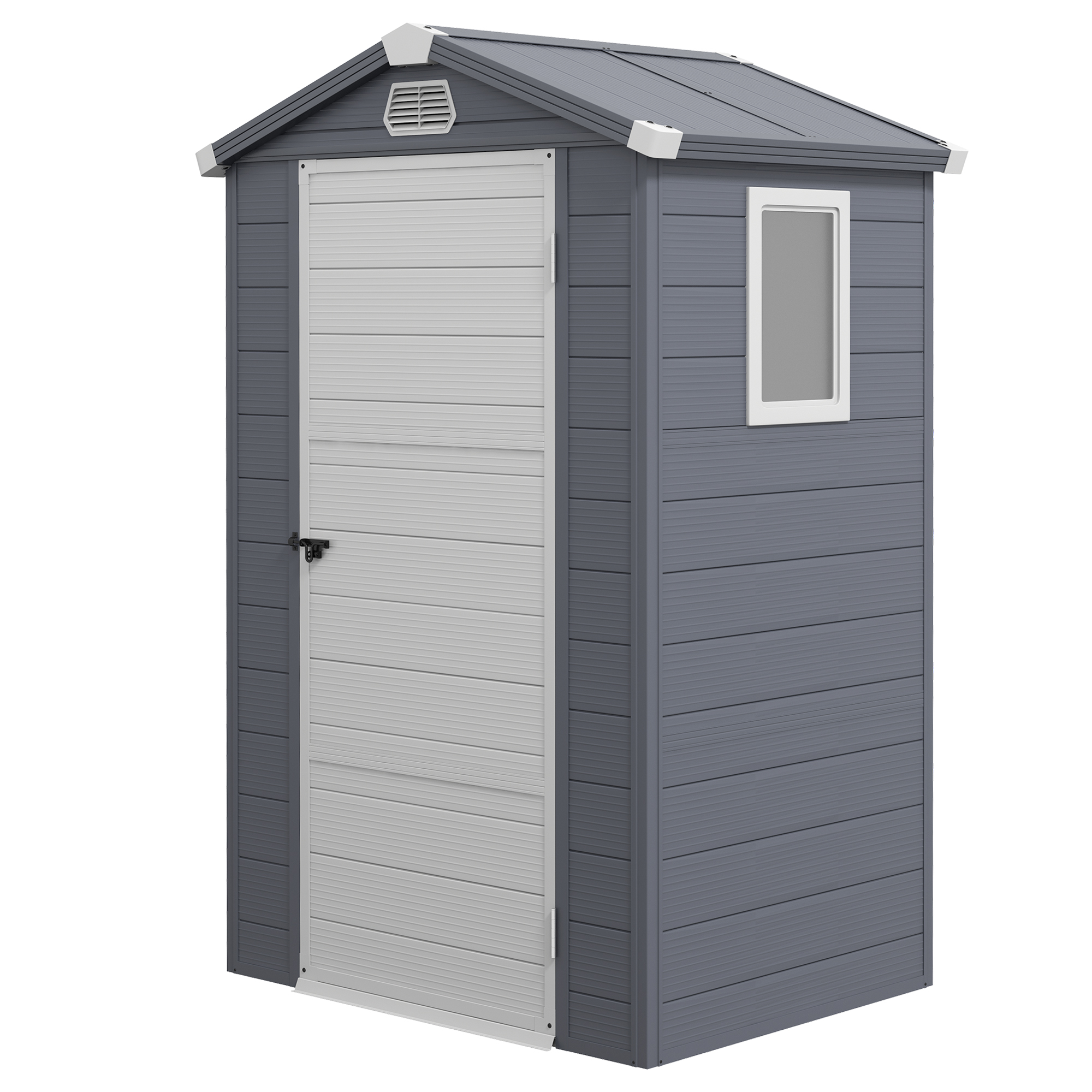 Outsunny Casetta da giardino con tetto a due falde, Capanno per attrezzi, 133 x 102 x 180/208 cm, Grigio scuro Aosom Italy Outsunny Casetta da giardino con tetto a due falde, Capanno per attrezzi, 133 x 102 x 180/208 cm, Grigio scuro Aosom Italy