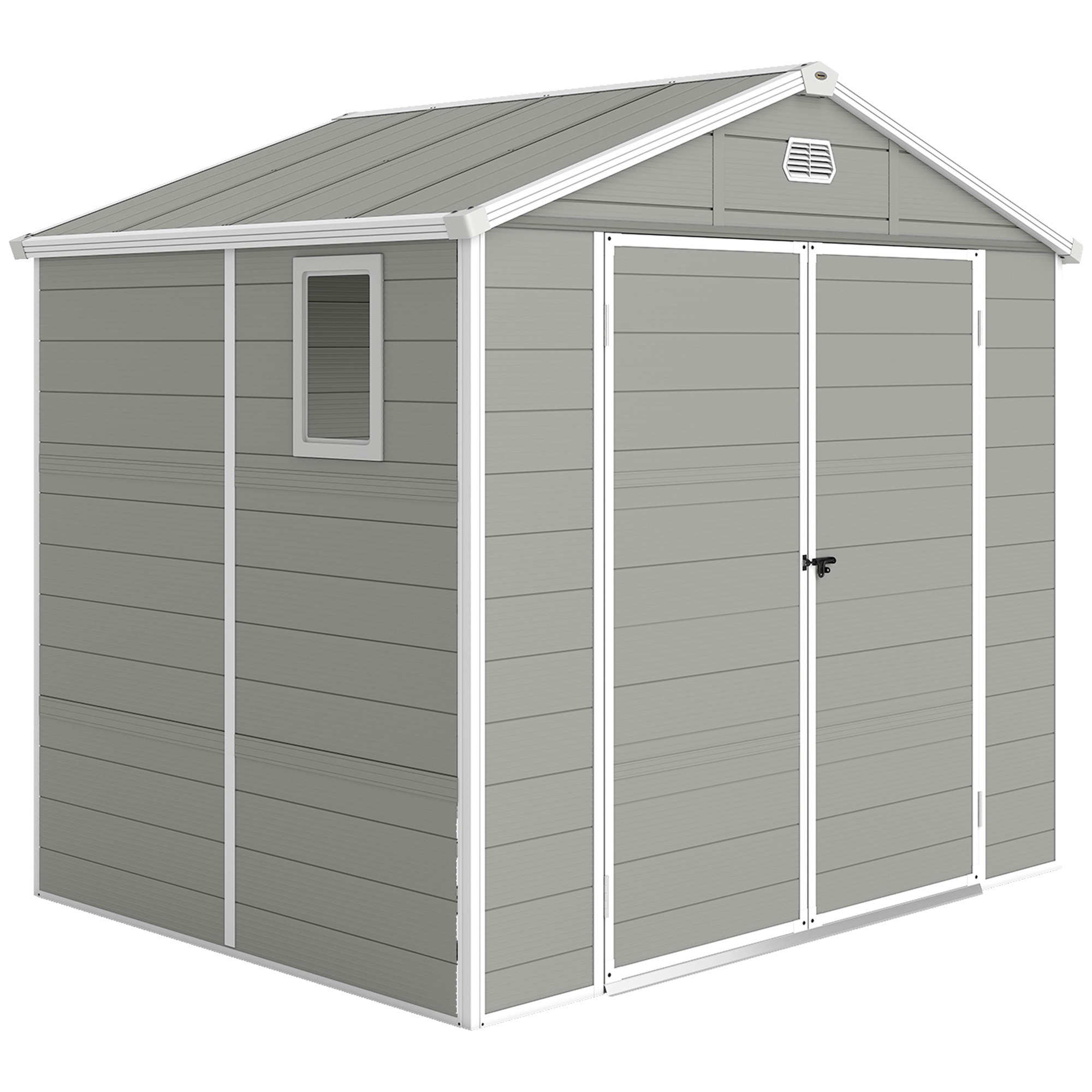 Outsunny Casetta da giardino con tetto a due falde, Capanno per attrezzi, 240 x 190 x 180/228 cm e 4,1 m², Grigio Aosom Italy Outsunny Casetta da giardino con tetto a due falde, Capanno per attrezzi, 240 x 190 x 180/228 cm e 4,1 m², Grigio Aosom Italy