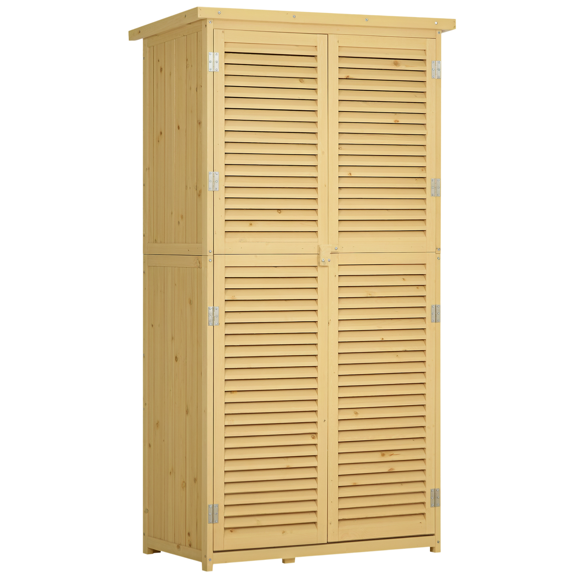 Outsunny Casetta da Giardino con Tetto Impermeabile, Armadio da Esterno Porta Attrezzi con 4 Scompartimenti, 87x46.5x160 cm, Color Legno Aosom Italy Outsunny Casetta da Giardino con Tetto Impermeabile, Armadio da Esterno Porta Attrezzi con 4 Scompartimenti, 87x46.5x160 cm, Color Legno Aosom Italy