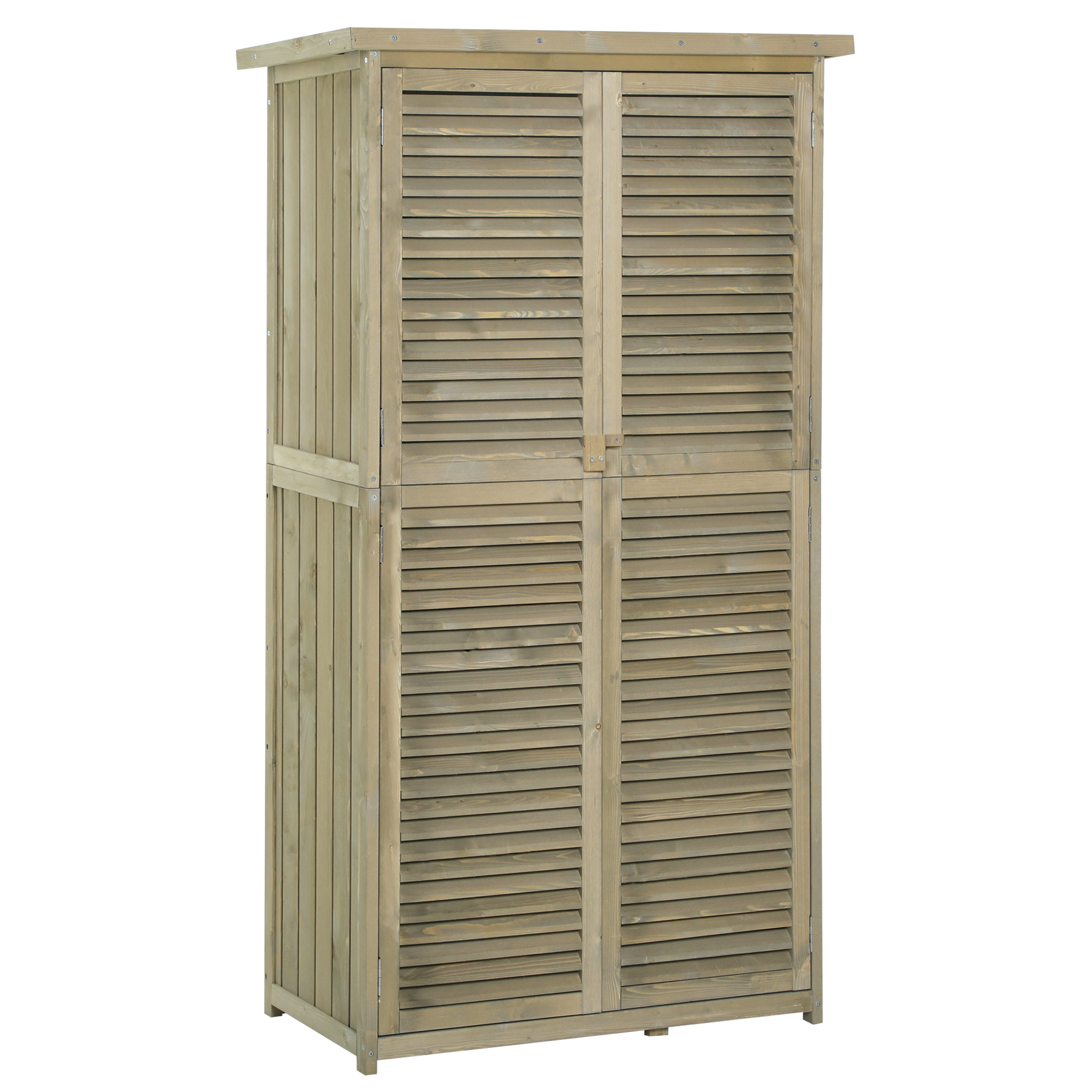 Outsunny Casetta da Giardino con Tetto Impermeabile, Armadio da Esterno Porta con 4 Scompartimenti in Legno, 87x46.5x160cm, Grigio Aosom Italy