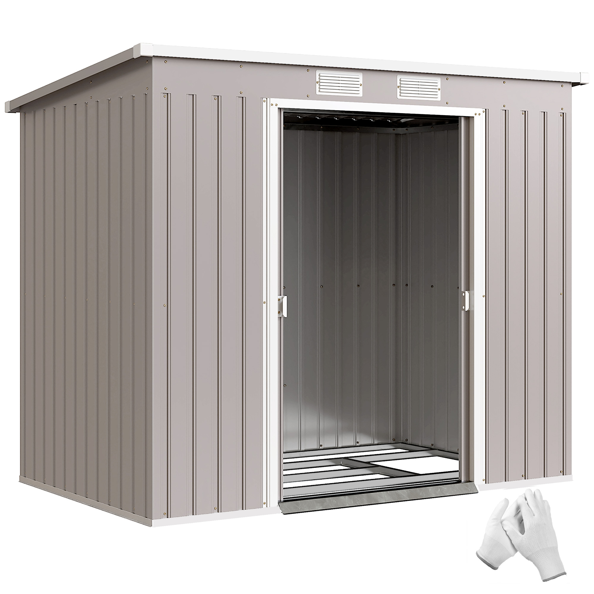 Outsunny Casetta da Giardino con Tetto Inclinato, 2 Ingressi e Prese d'Aria, Capanno Attrezzi in Acciaio Zincato, 213x130x172 cm, Grigio Aosom Italy