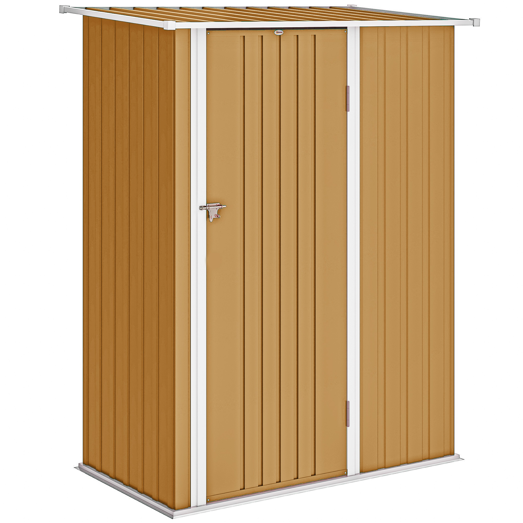 Outsunny Casetta da Giardino con Tetto Inclinato e Porta Bloccabile, Capanno Porta Attrezzi in Metallo, 142x86x189 cm, Giallo Aosom Italy