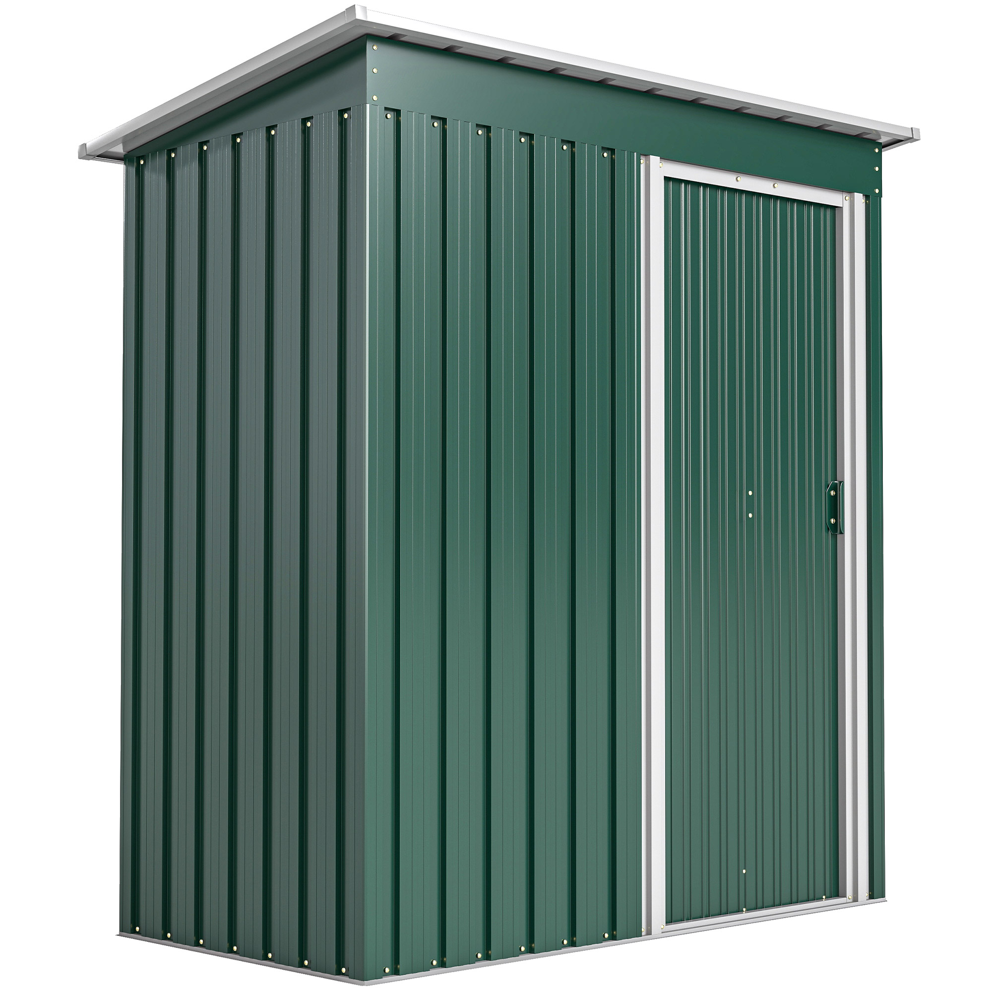 Outsunny Casetta da giardino con Tetto Inclinato e Porta Scorrevole, Capanno Attrezzi in Acciaio Zincato, 163x89x182 cm, Verde Aosom Italy