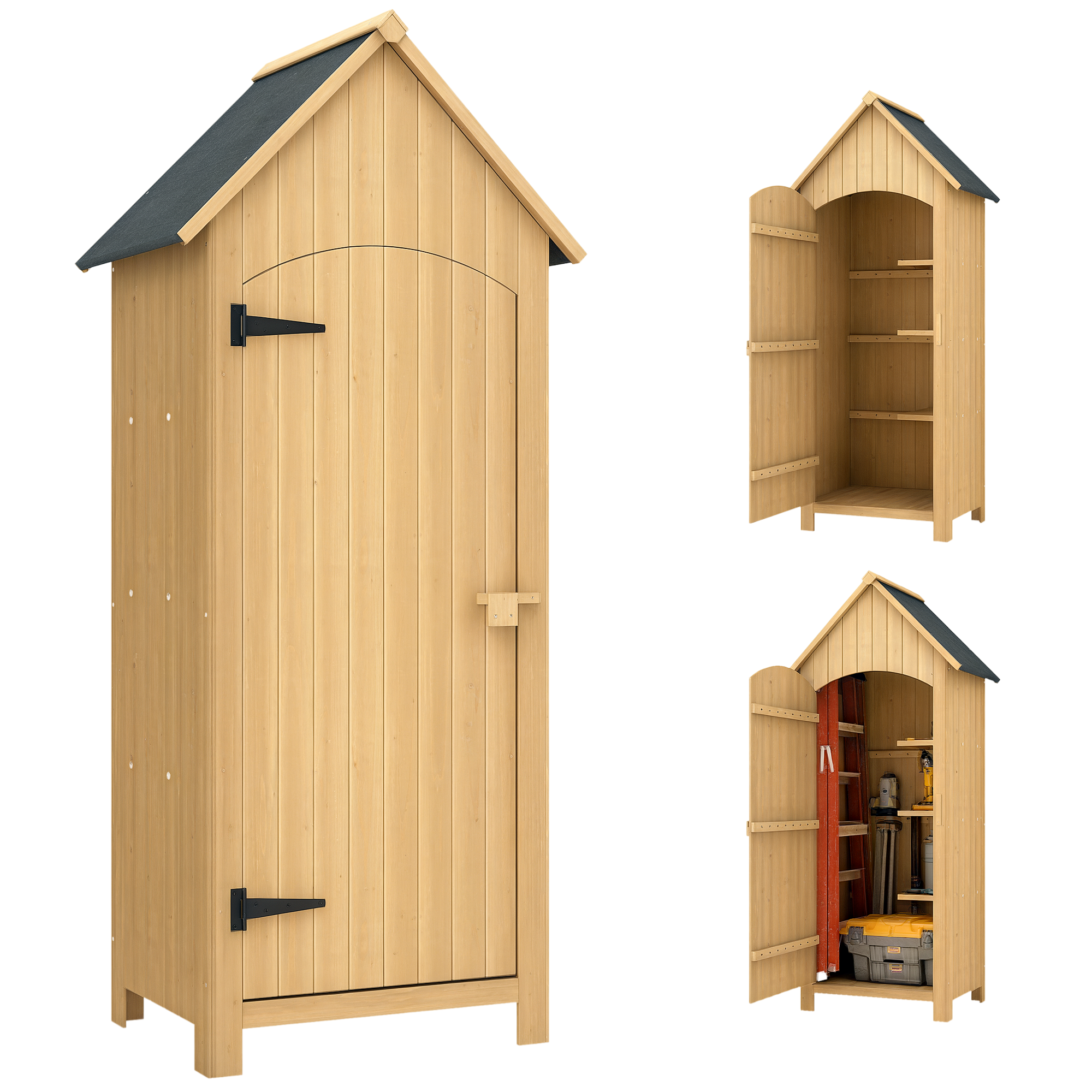 Outsunny Casetta da Giardino con Tetto Inclinato in Asfalto e 3 Mensole, Capanno per Attrezzi in Legno, 77.5x54.2x179.5 cm Aosom Italy Outsunny Casetta da Giardino con Tetto Inclinato in Asfalto e 3 Mensole, Capanno per Attrezzi in Legno, 77.5x54.2x179.5 cm Aosom Italy