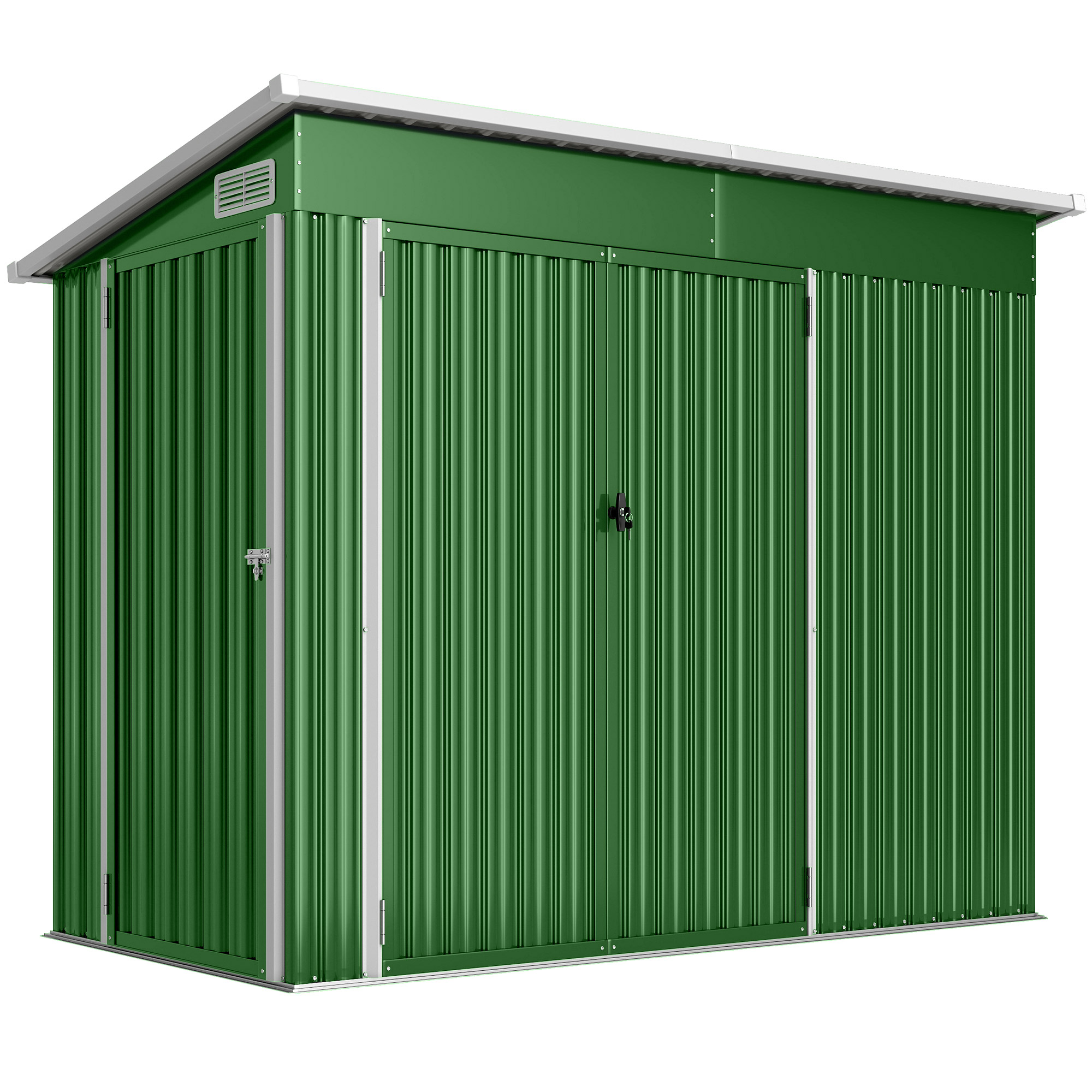 Outsunny Casetta da giardino esterna 2,7 m² 234x132x185 cm con tripla porta, serratura e feritoie di ventilazione, verde Aosom Italy