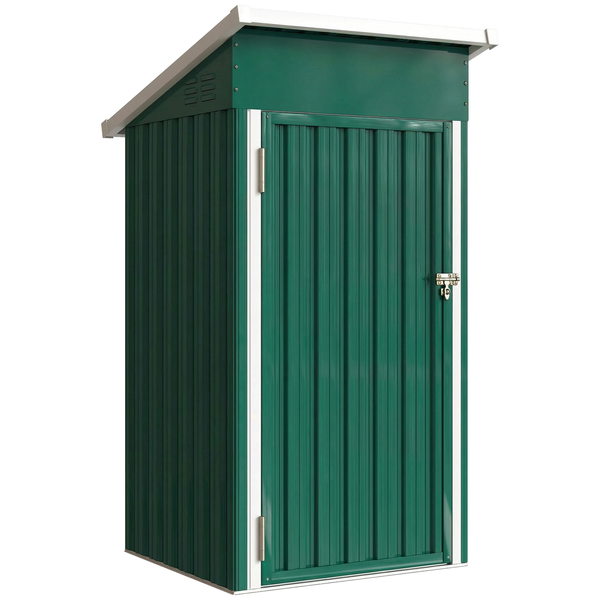 Outsunny Casetta da Giardino Esterna Metallica 0,74 m² 107,5x91x185 cm con Tetto Inclinato Porta con Serratura Ventilazioni Verde Aosom Italy