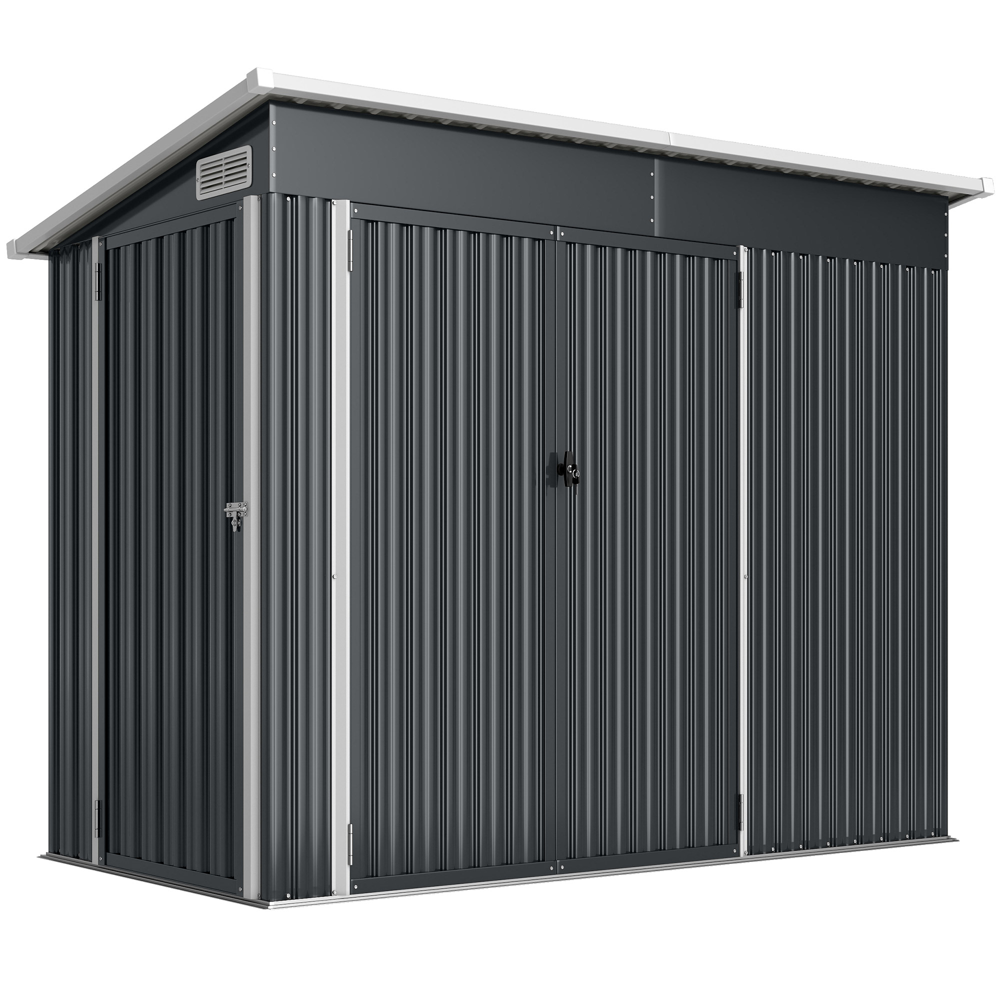 Outsunny Casetta da Giardino in Acciaio con 3 Porte Bloccabili, 234x132x185 cm, Grigio Scuro Aosom Italy Outsunny Casetta da Giardino in Acciaio con 3 Porte Bloccabili, 234x132x185 cm, Grigio Scuro Aosom Italy