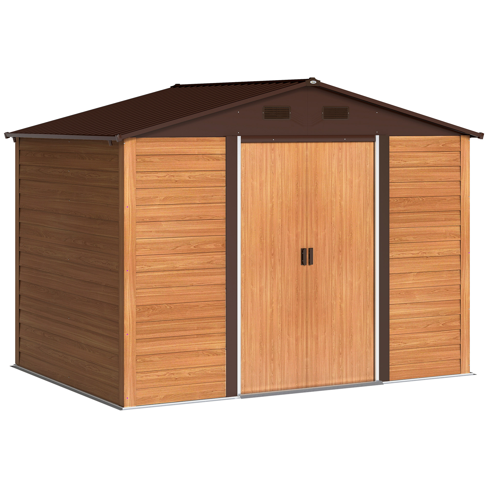 Outsunny Casetta da Giardino in Acciaio Effetto Legno e Doppie Porte Scorrevoli, 278x195x215 cm, Marrone Aosom Italy Outsunny Casetta da Giardino in Acciaio Effetto Legno e Doppie Porte Scorrevoli, 278x195x215 cm, Marrone Aosom Italy