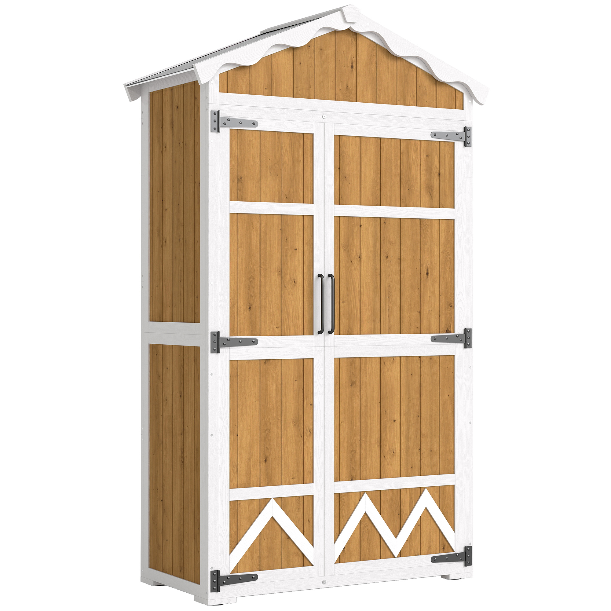 Outsunny Casetta da Giardino in Legno, Armadio per Attrezzi con 4 Ripiani e Tetto in Metallo Zincato, 105x55x179 cm, Color Naturale Aosom Italy