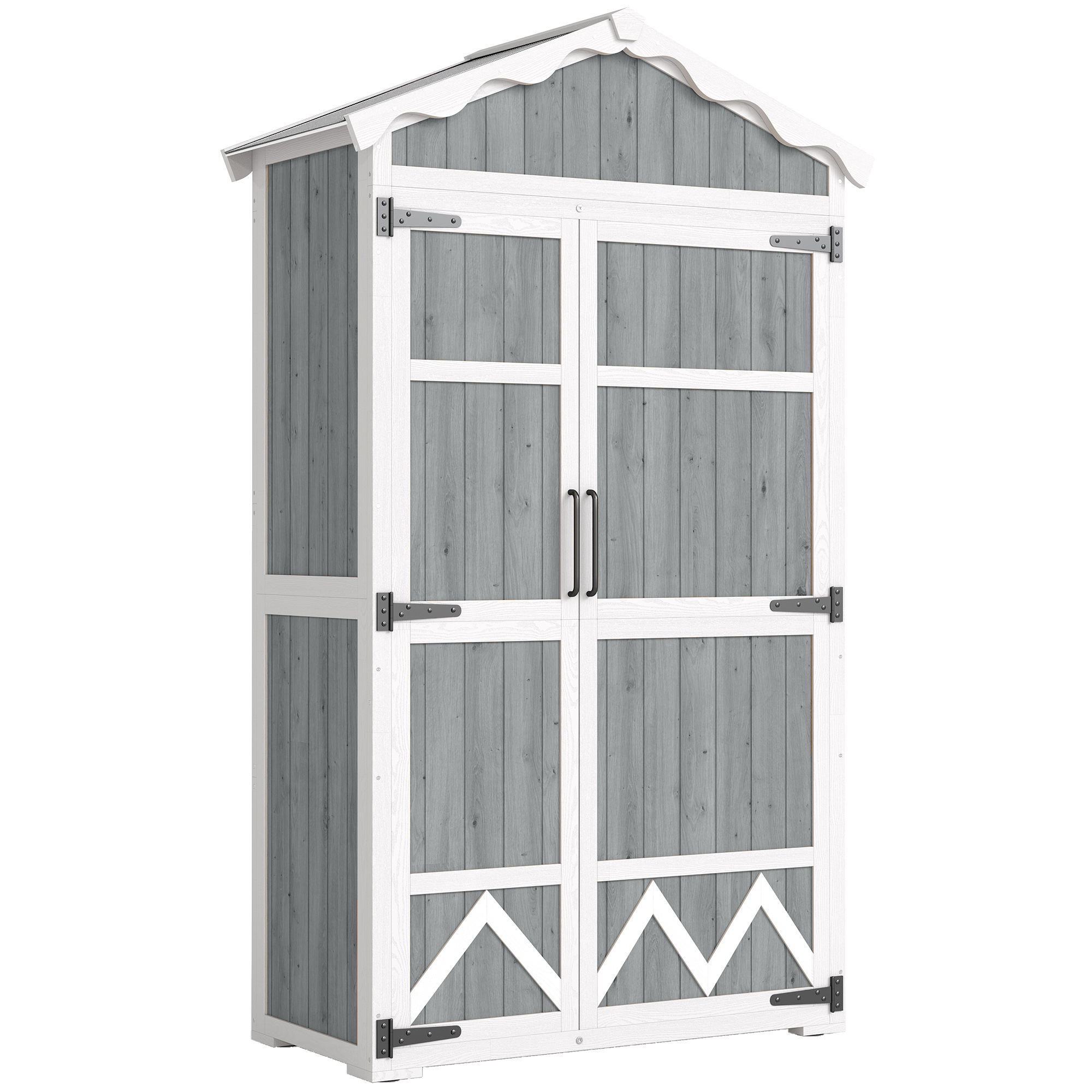 Outsunny Casetta da Giardino in Legno, Armadio per Attrezzi con 4 Ripiani e Tetto in Metallo Zincato, 105x55x179 cm, Grigio Aosom Italy