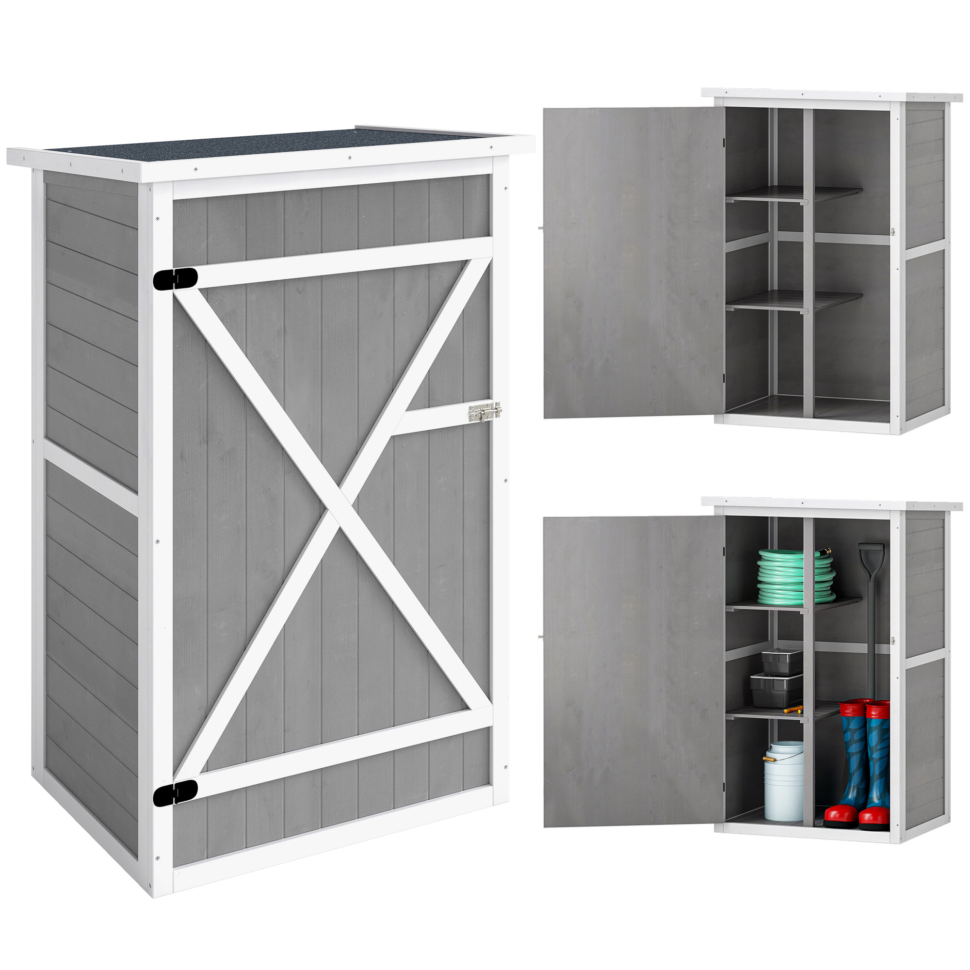 Outsunny Casetta da Giardino in Legno con Tetto Impermeabile, Armadio Porta Attrezzi da Esterno con 2 Mensole, 75x56x115cm, Grigio Aosom Italy Outsunny Casetta da Giardino in Legno con Tetto Impermeabile, Armadio Porta Attrezzi da Esterno con 2 Mensole, 75x56x115cm, Grigio Aosom Italy