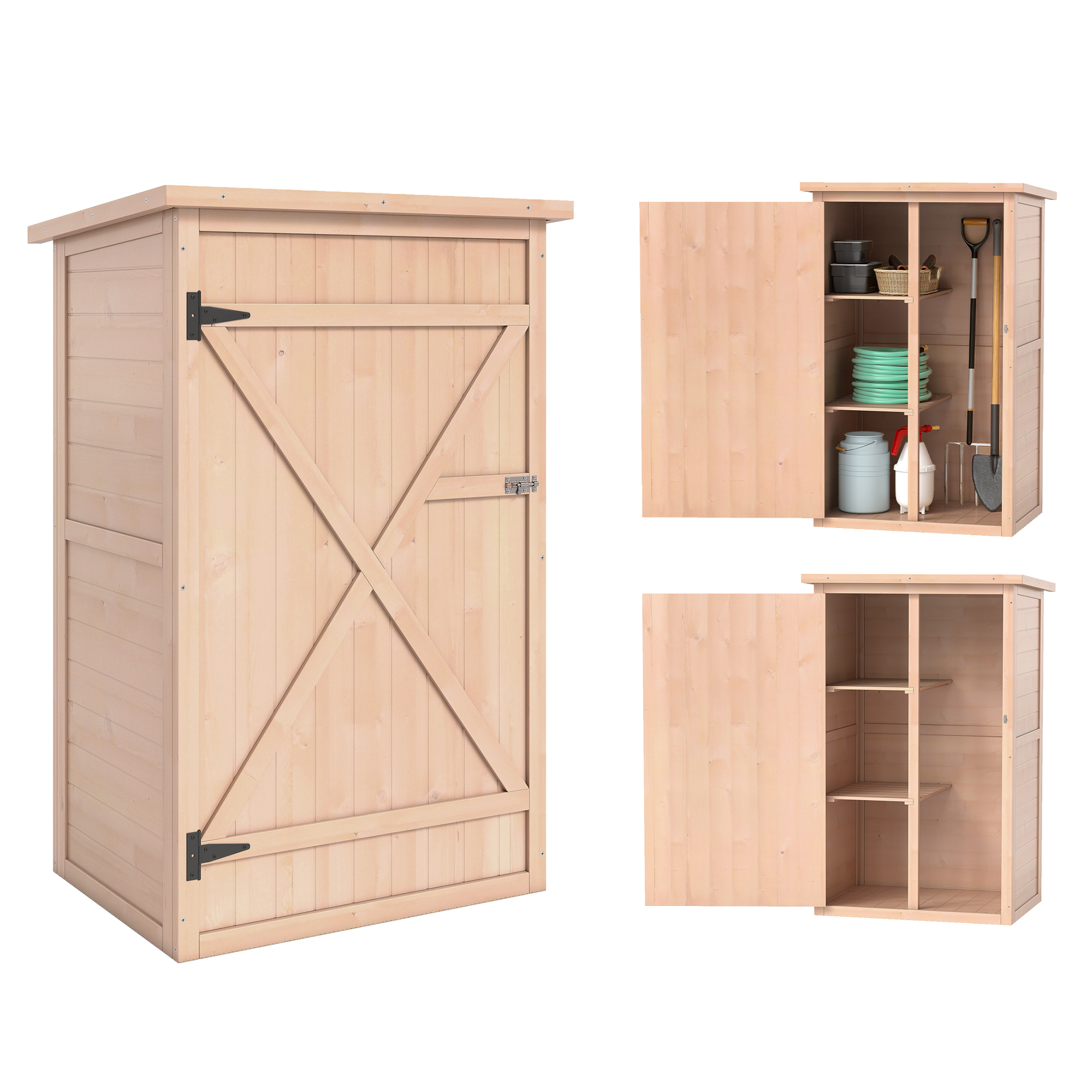 Outsunny Casetta da Giardino in Legno di Abete Impermeabile, Capanno Attrezzi da Esterno 75x56x115cm Aosom