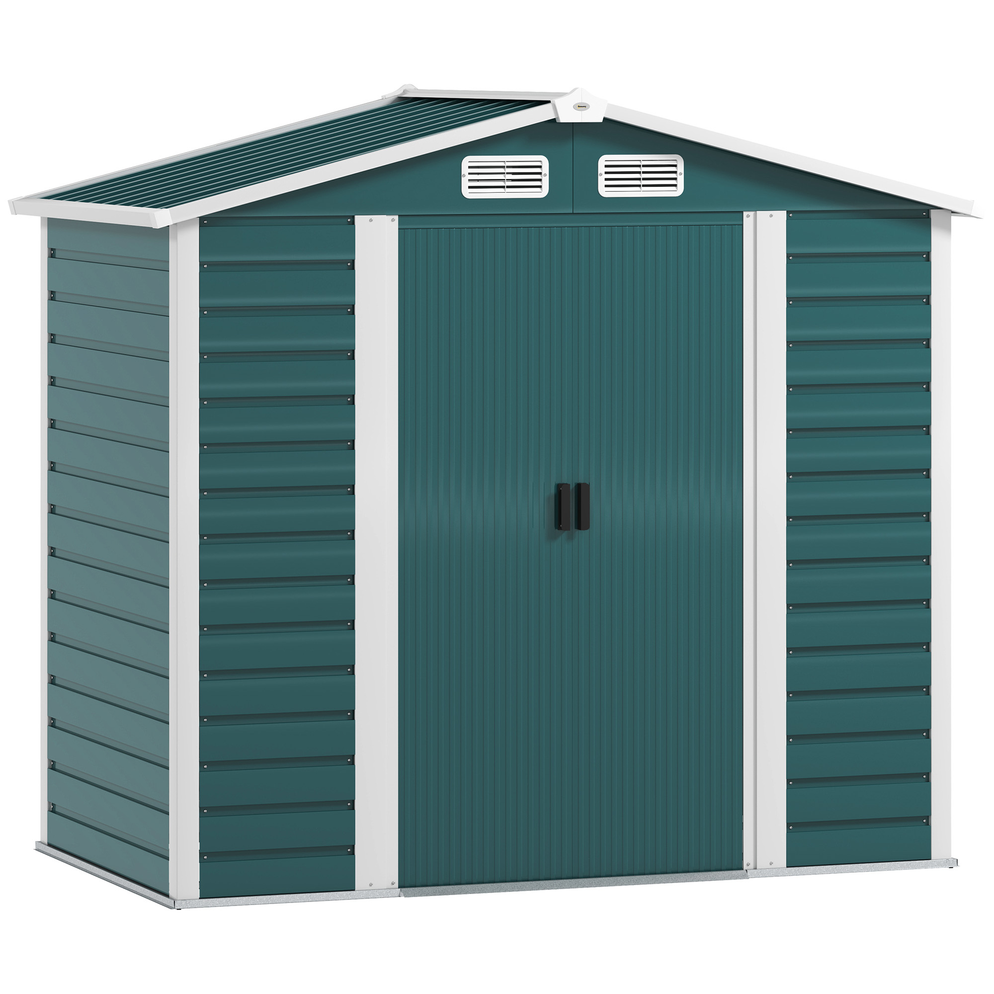 Outsunny Casetta da Giardino in Metallo con Porte Scorrevoli e Lucchetto con Chiavi, 2,1x1,2x1,9m, Verde Aosom Italy