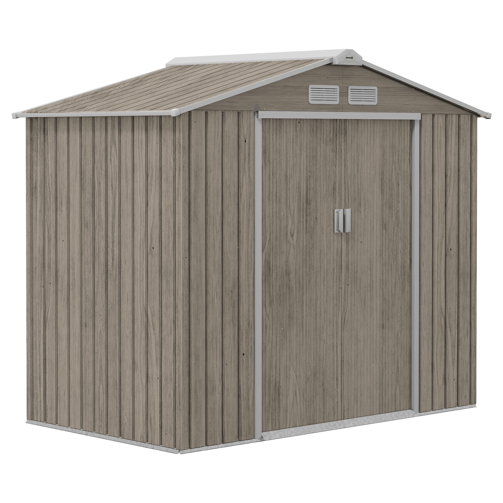 Outsunny Casetta da Giardino in Metallo con Prese d'Aria e Doppia Porta Scorrevole, 2.1x1.3m, Marrone Chiaro