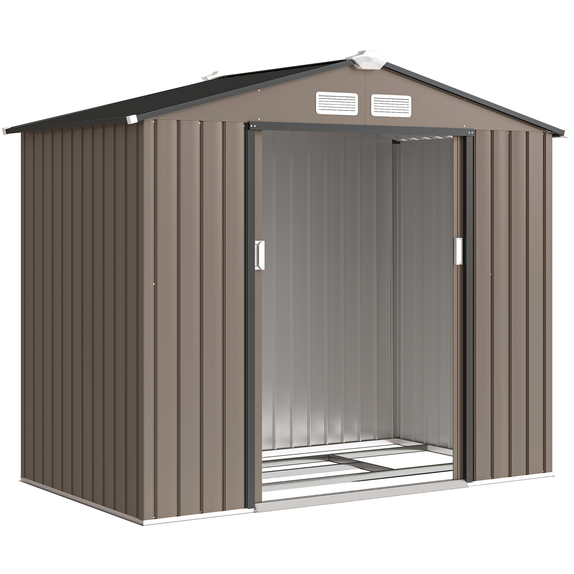 Outsunny Casetta da Giardino in Metallo con Prese d'Aria e Doppia Porta Scorrevole, 2.1x1.3m, Marrone Aosom Italy